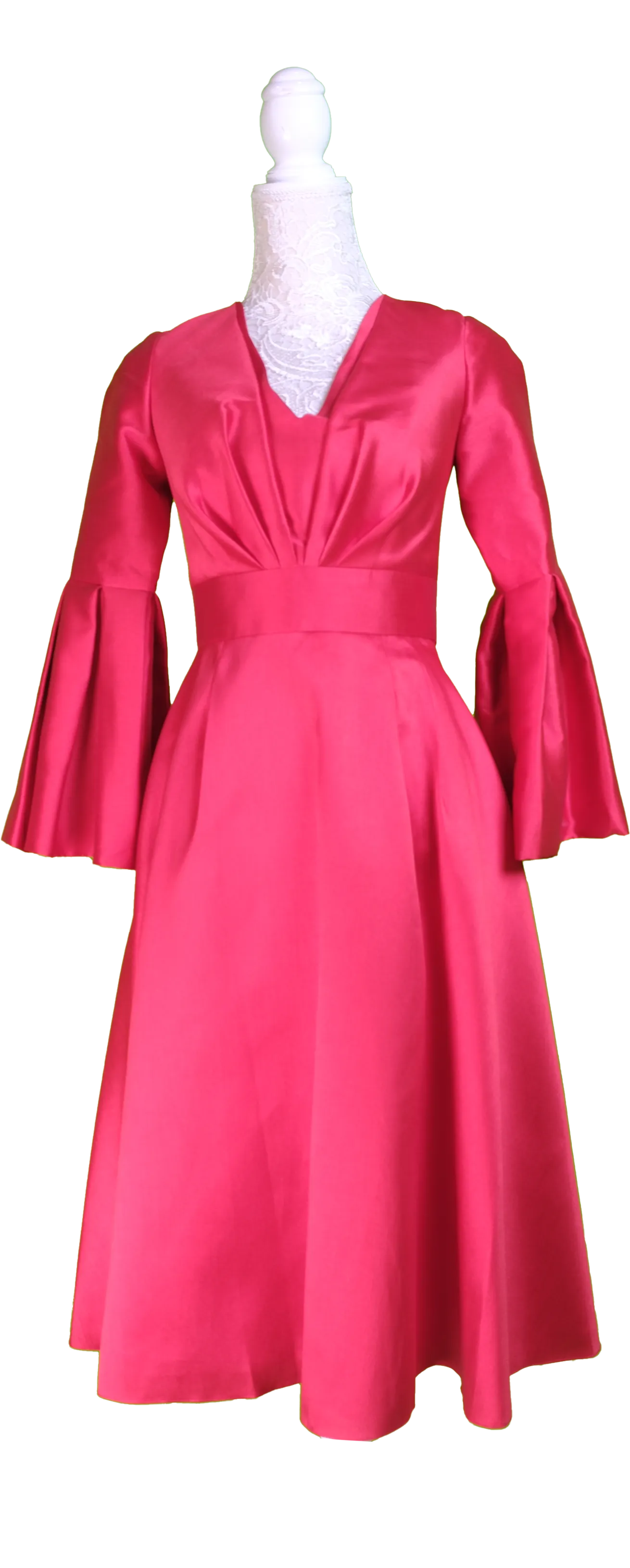 Red Bell-Sleeve Midi Dress