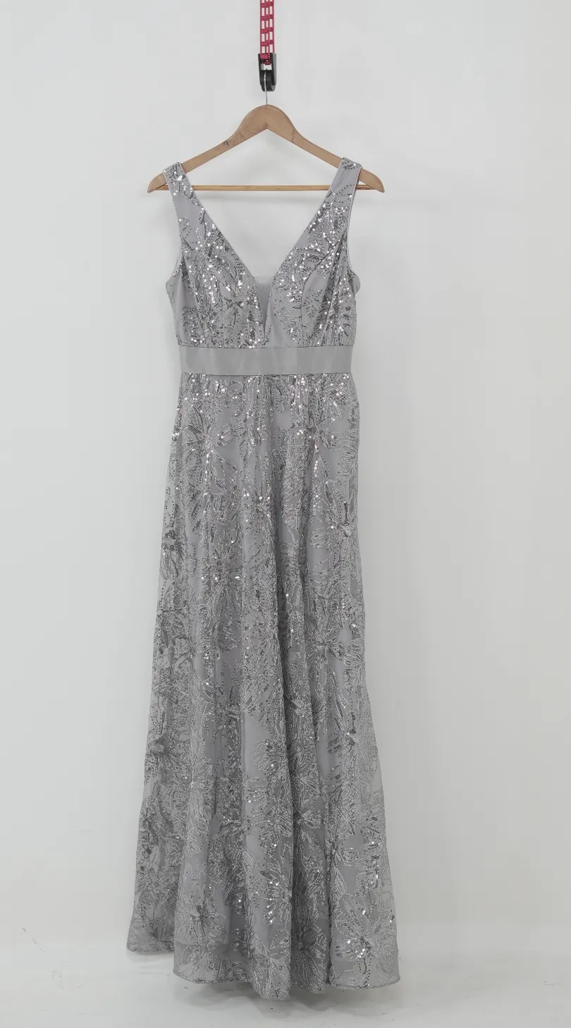Silver Embellished Evening Gown