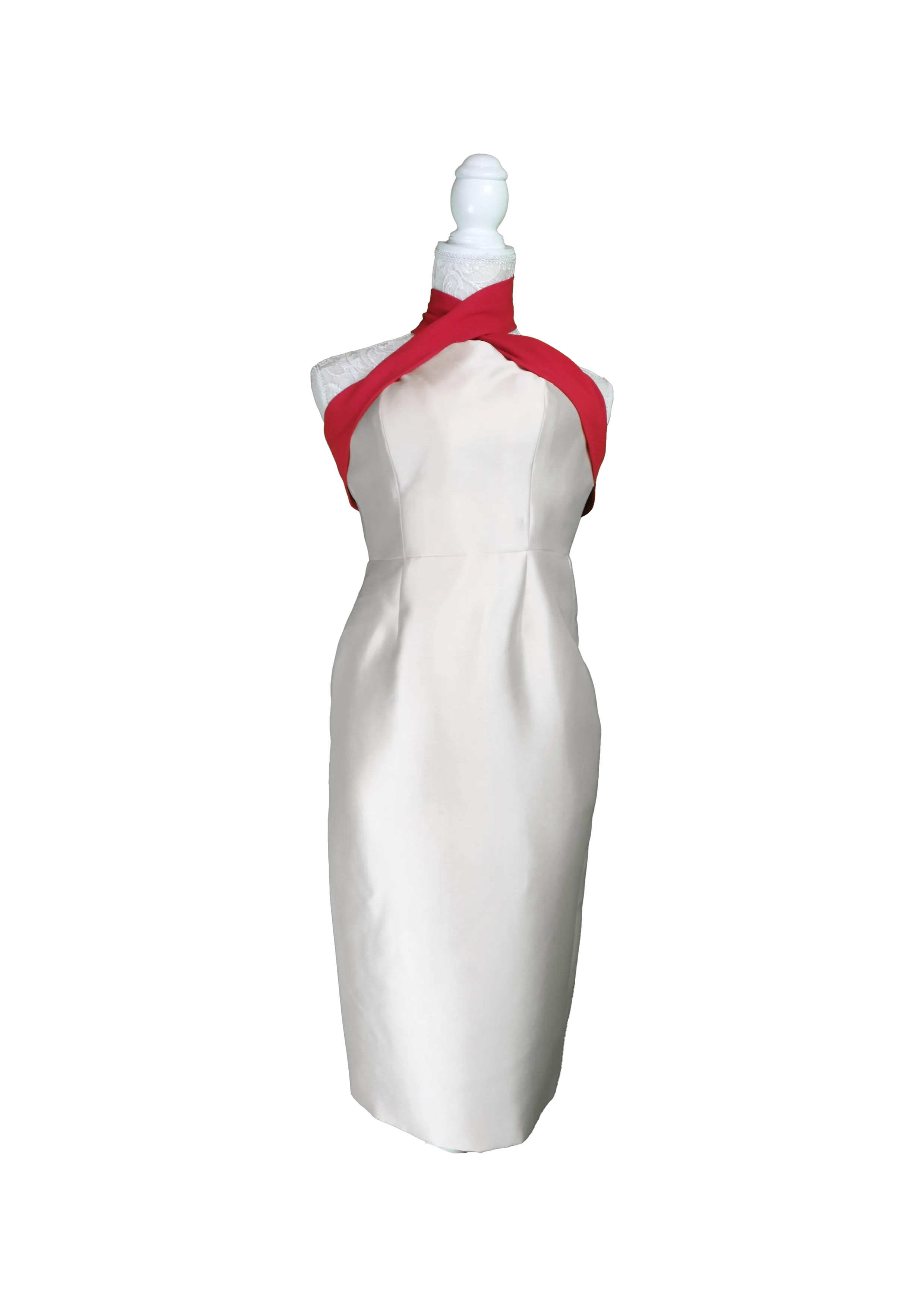 Ivory and Red Cross-Strap Dress