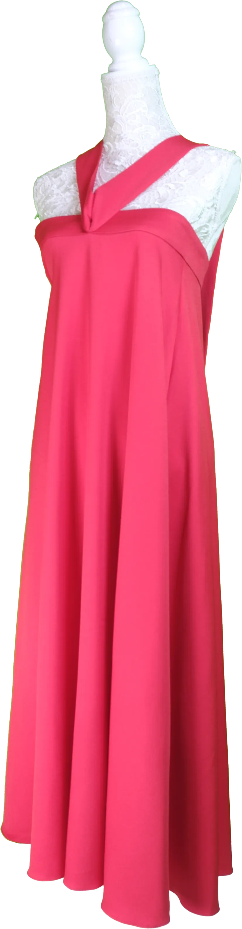 Red High-Neck Cape Dress