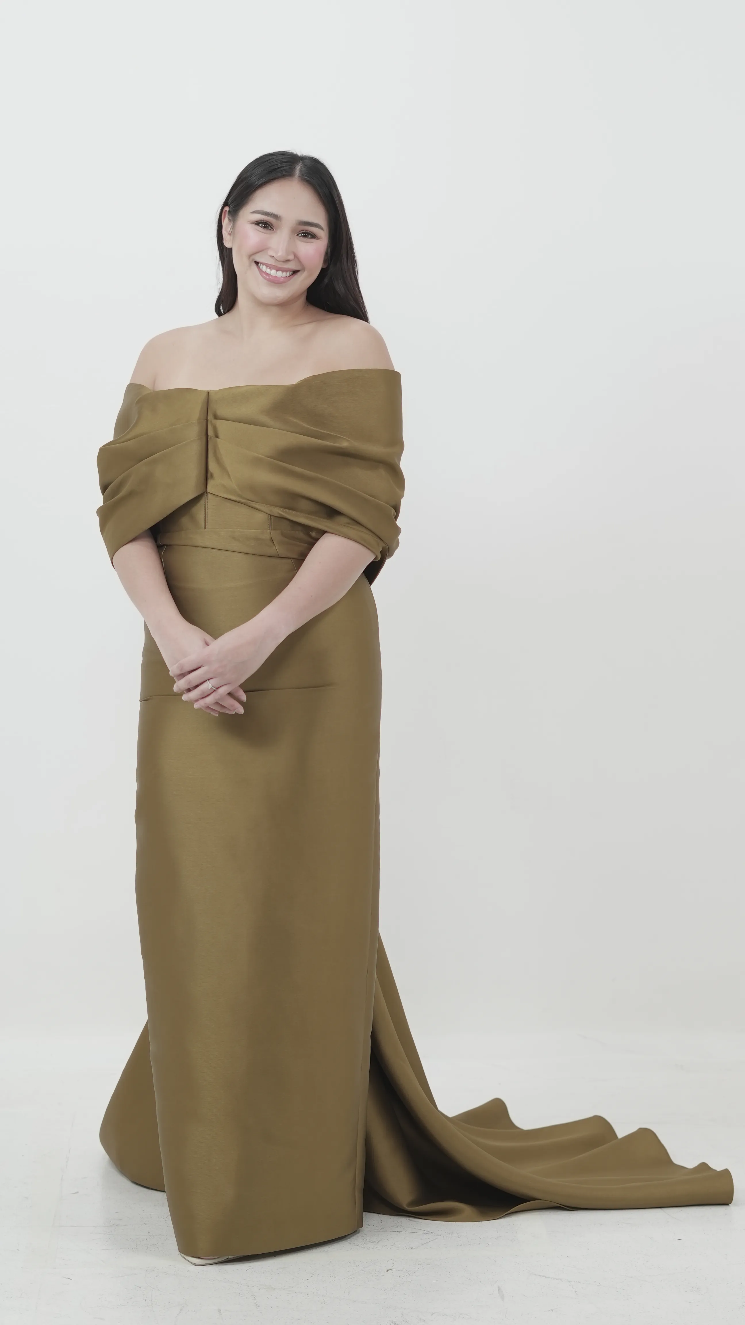 Olive Off-Shoulder Structured Gown