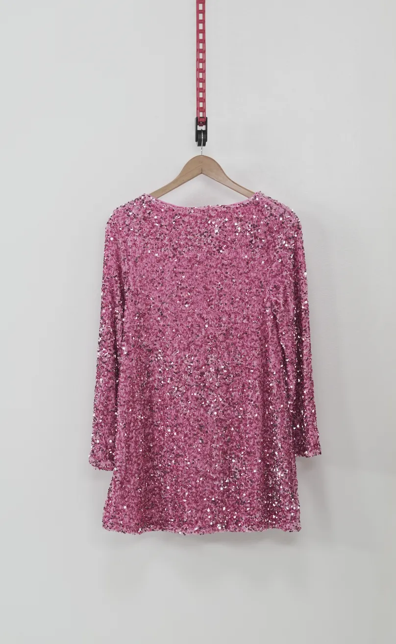 Pink Sequin Bow Mini Dress