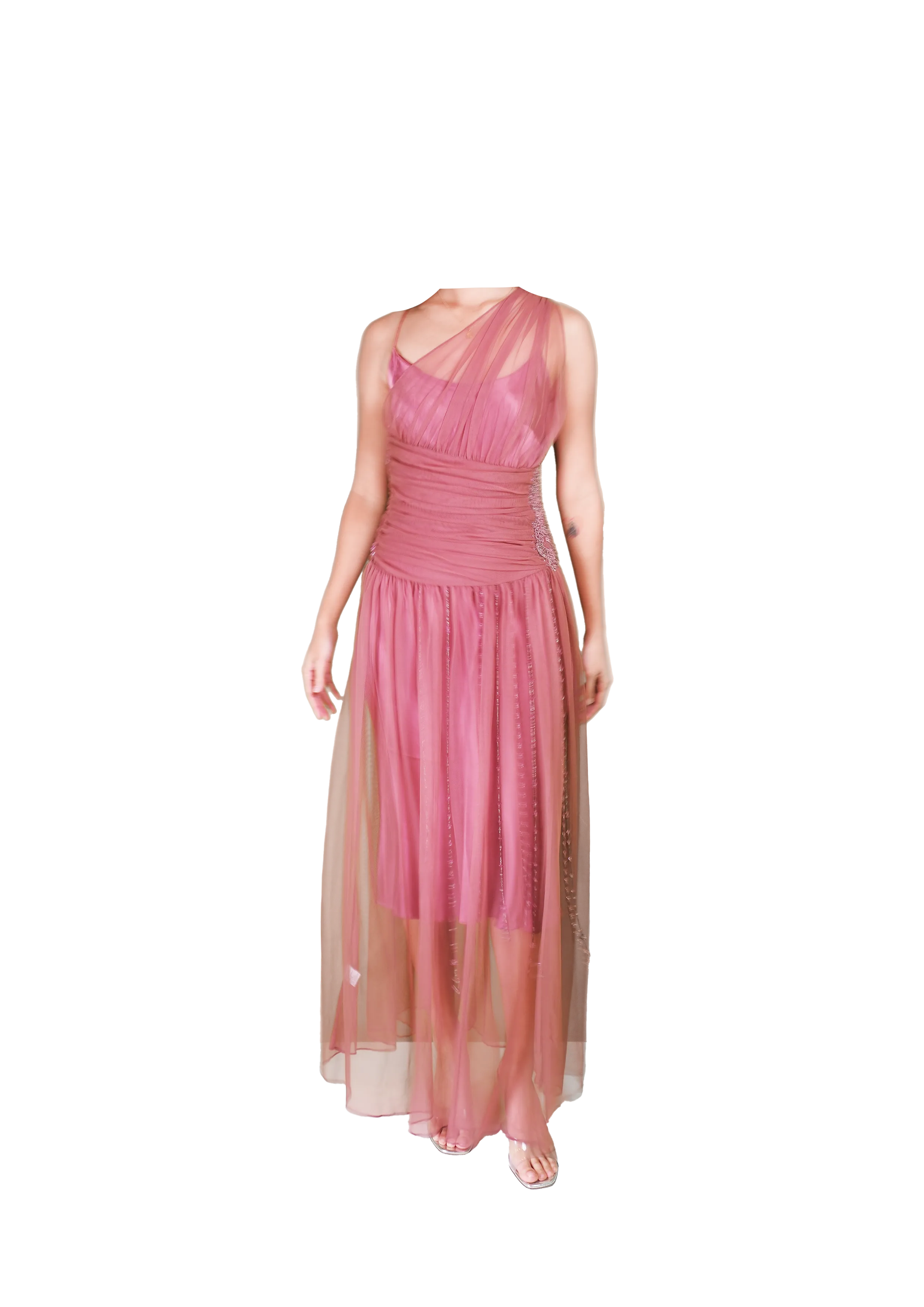 Rust One-Shoulder Chiffon Maxi Dress