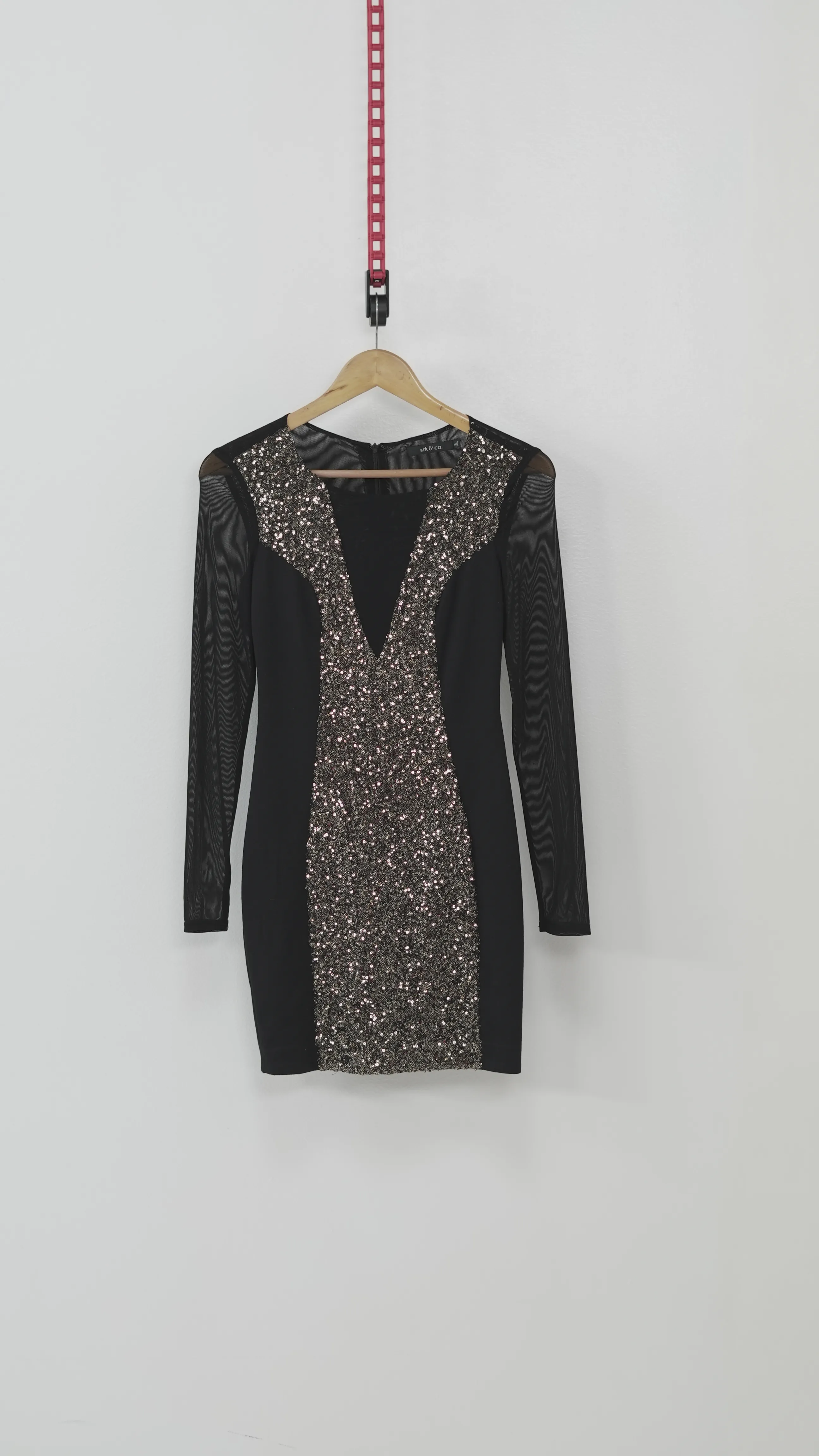 Black Sequin Bodycon Dress with Sheer Sleeves