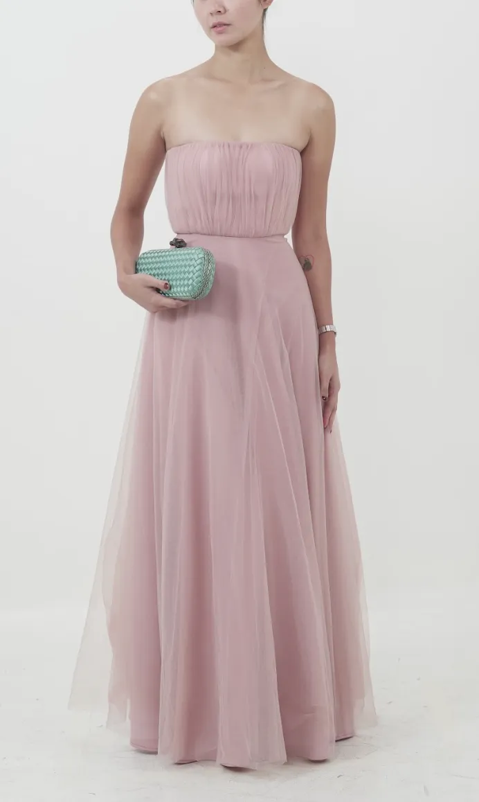 Dusty Pink Strapless Tulle Gown