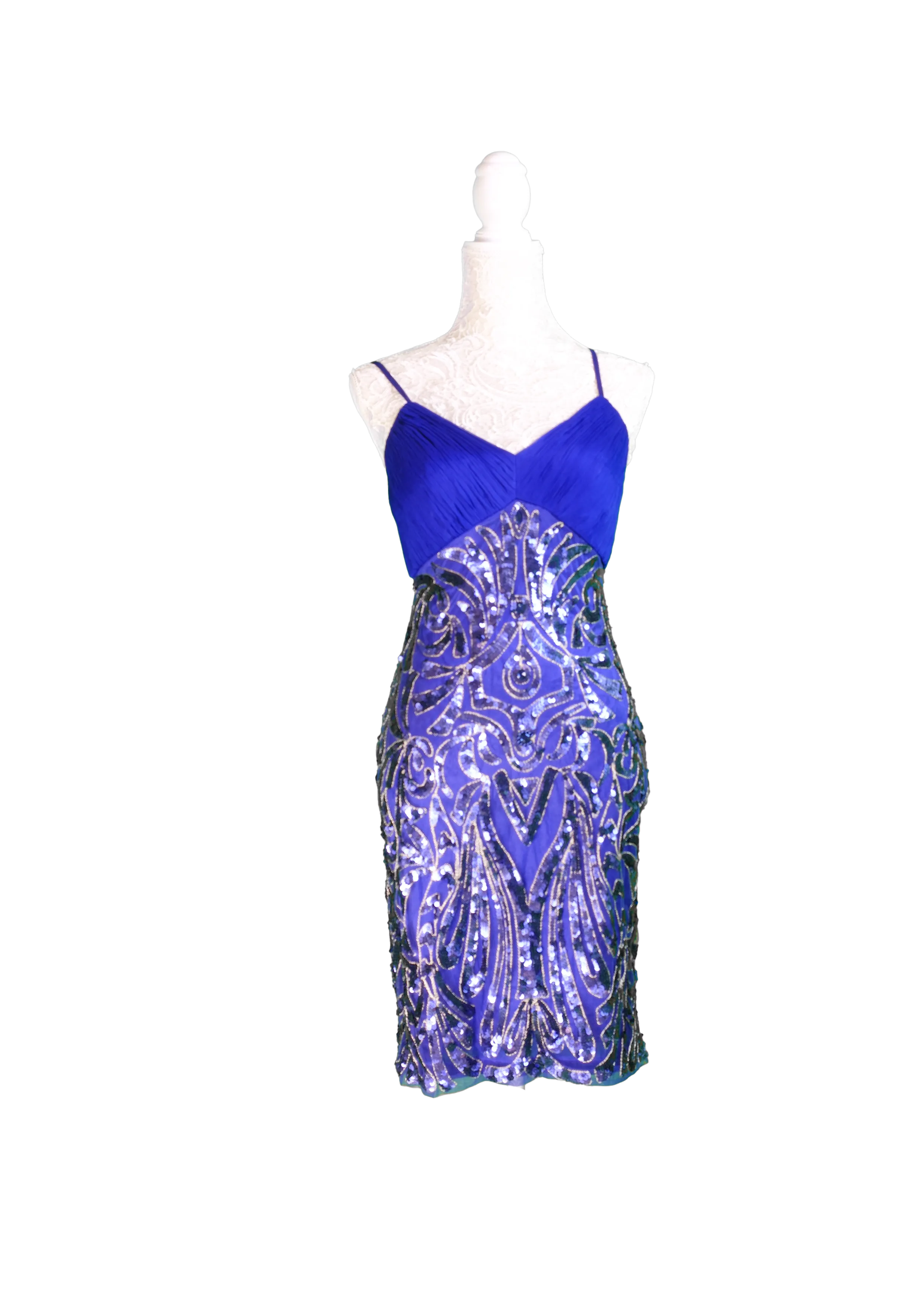 Royal Blue Sequin Spaghetti-Strap Dress	