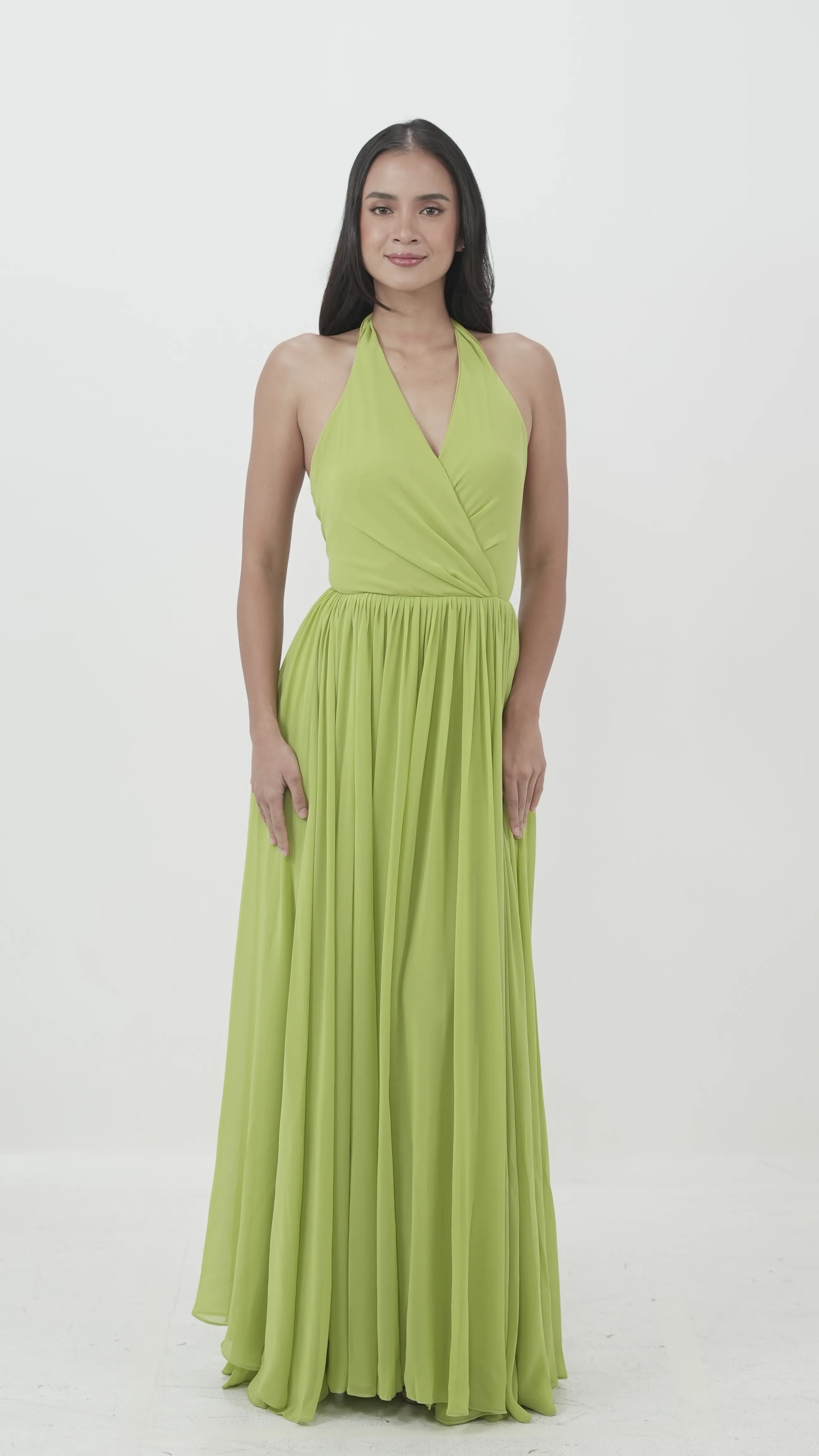 Lime Green Halter Wrap Maxi Dress