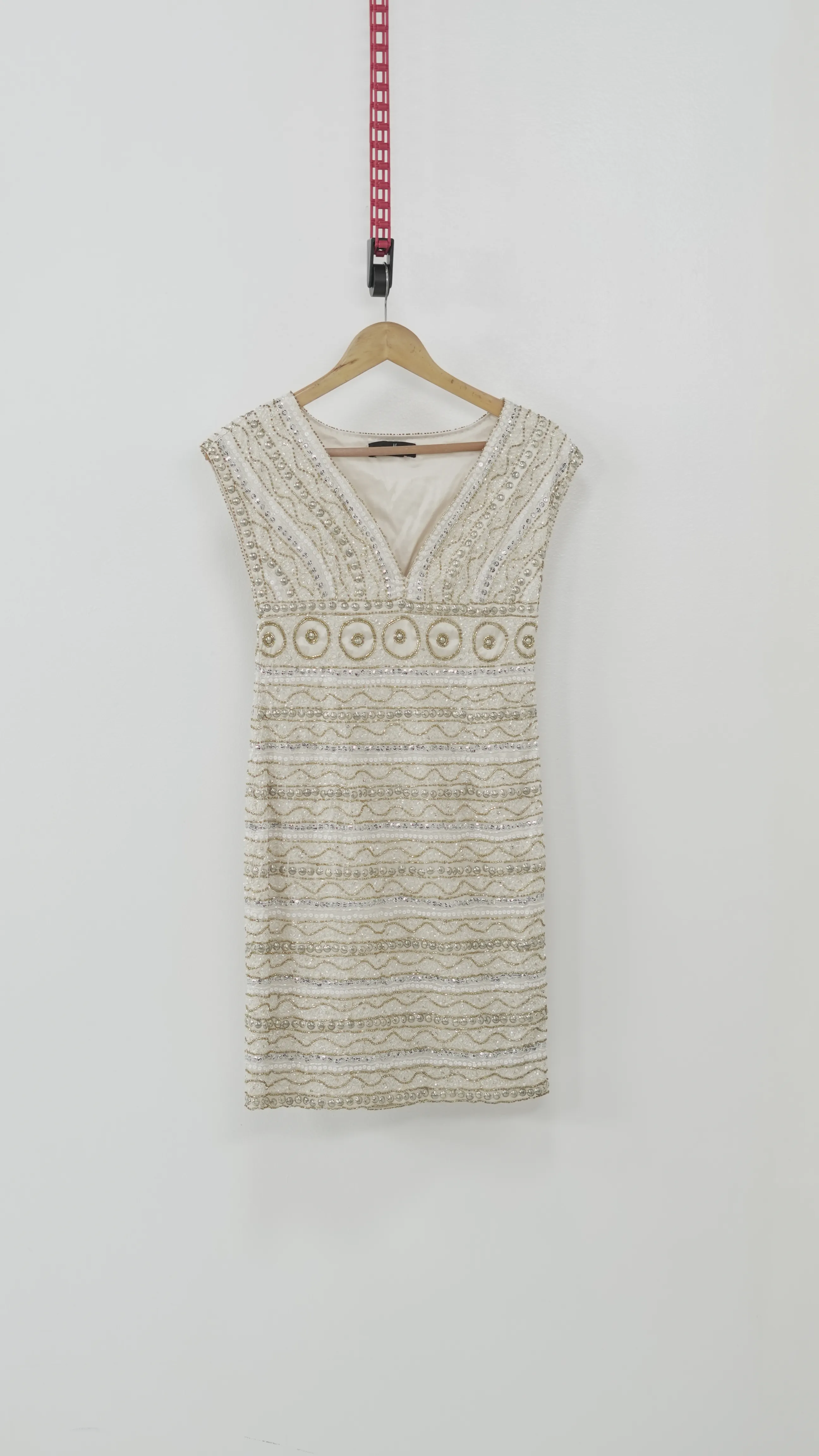 Cream Beaded Mini Dress