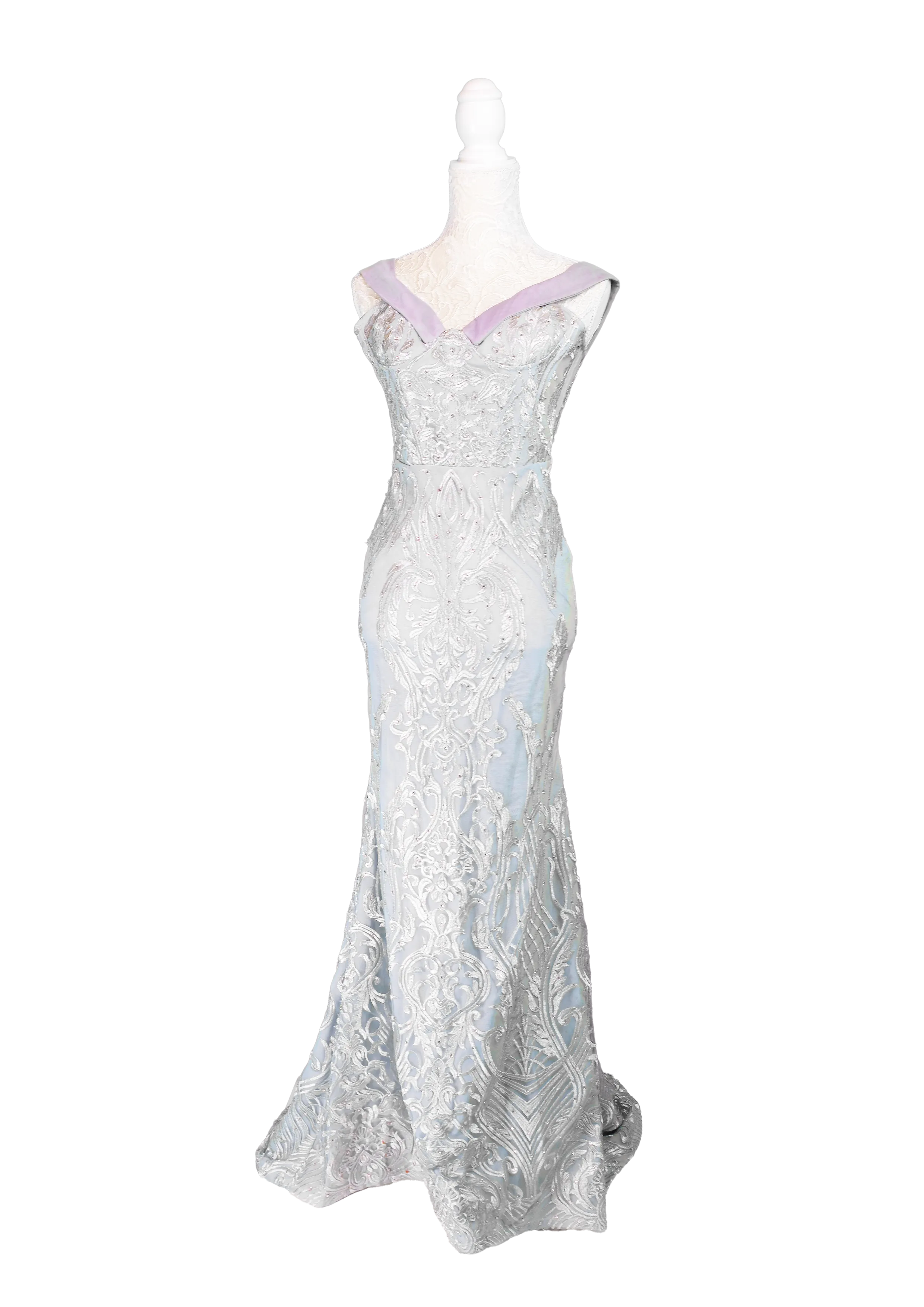  Silver Lace Mermaid Gown