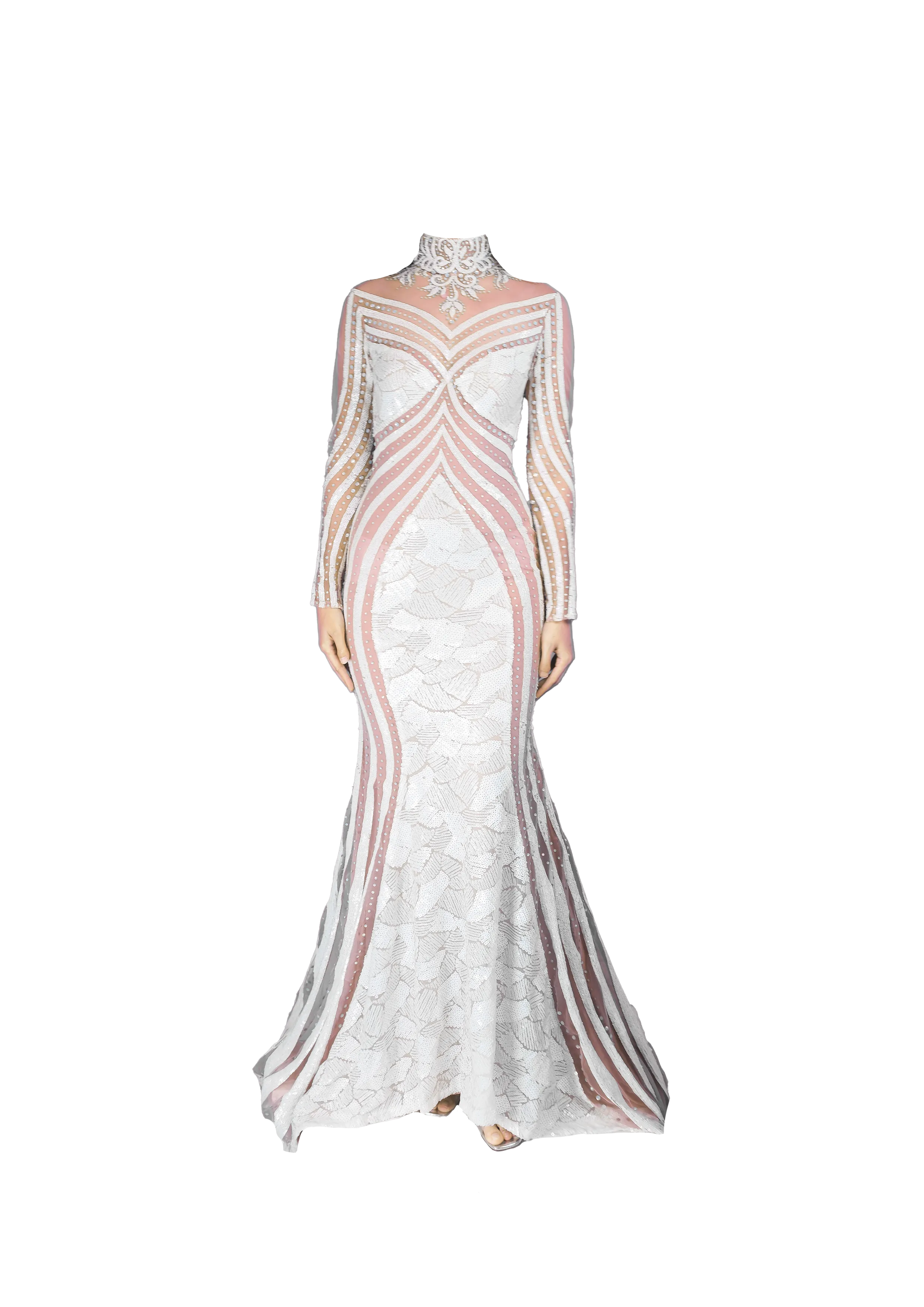  White and Nude Illusion Gown