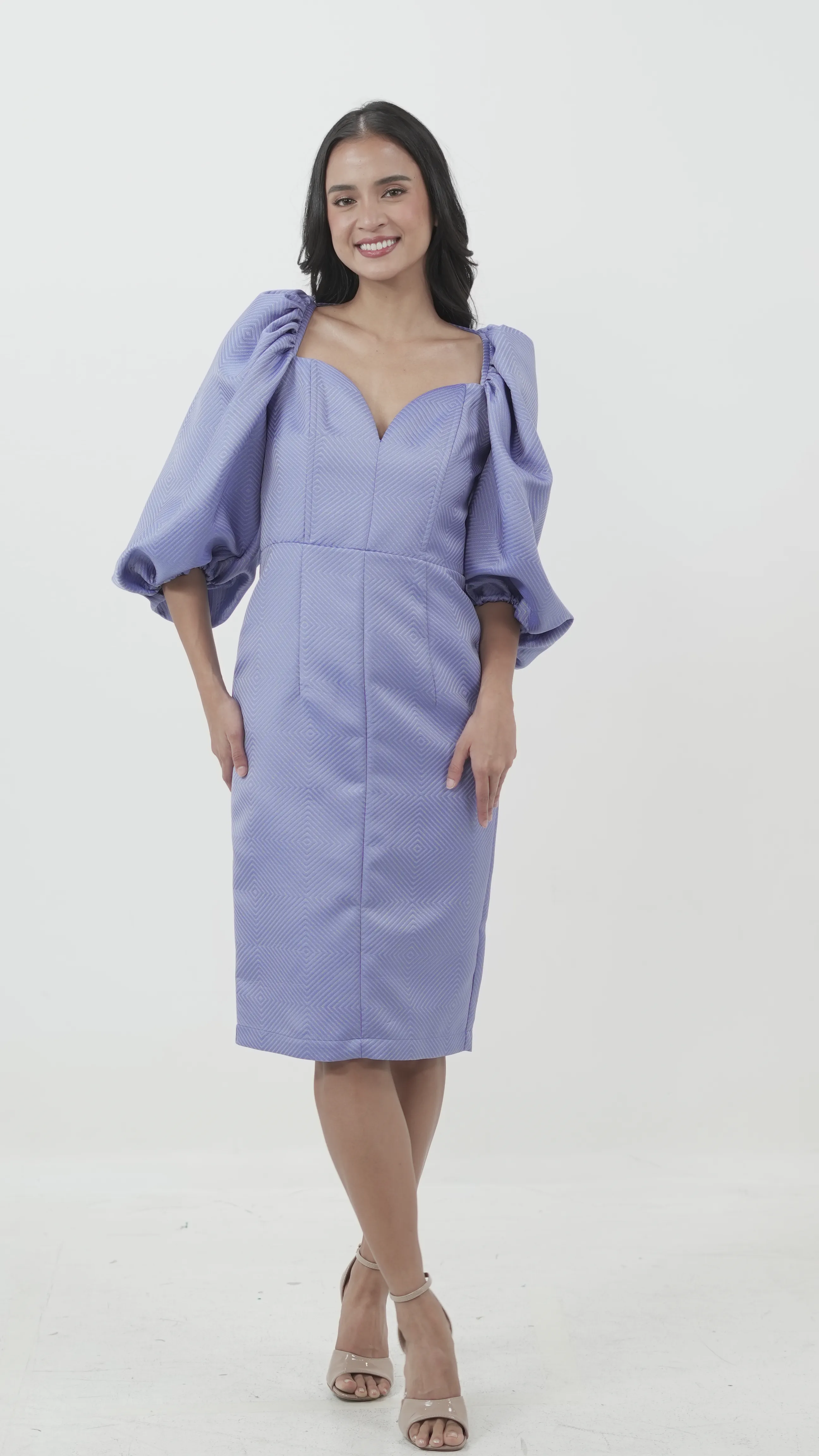 Blue Puff Sleeve Cocktail Dress