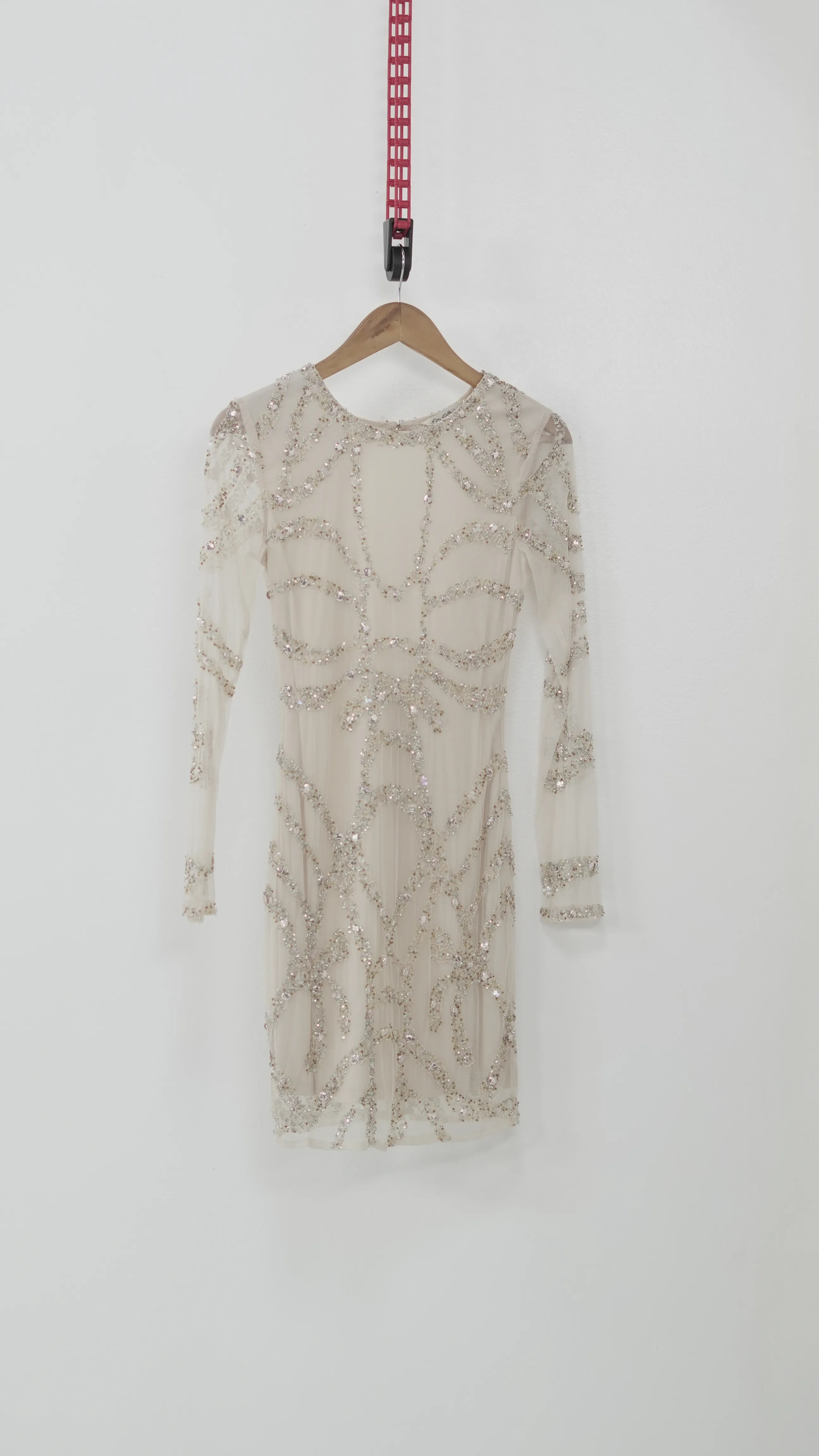 Nude Crystal-Embellished Mini Dress