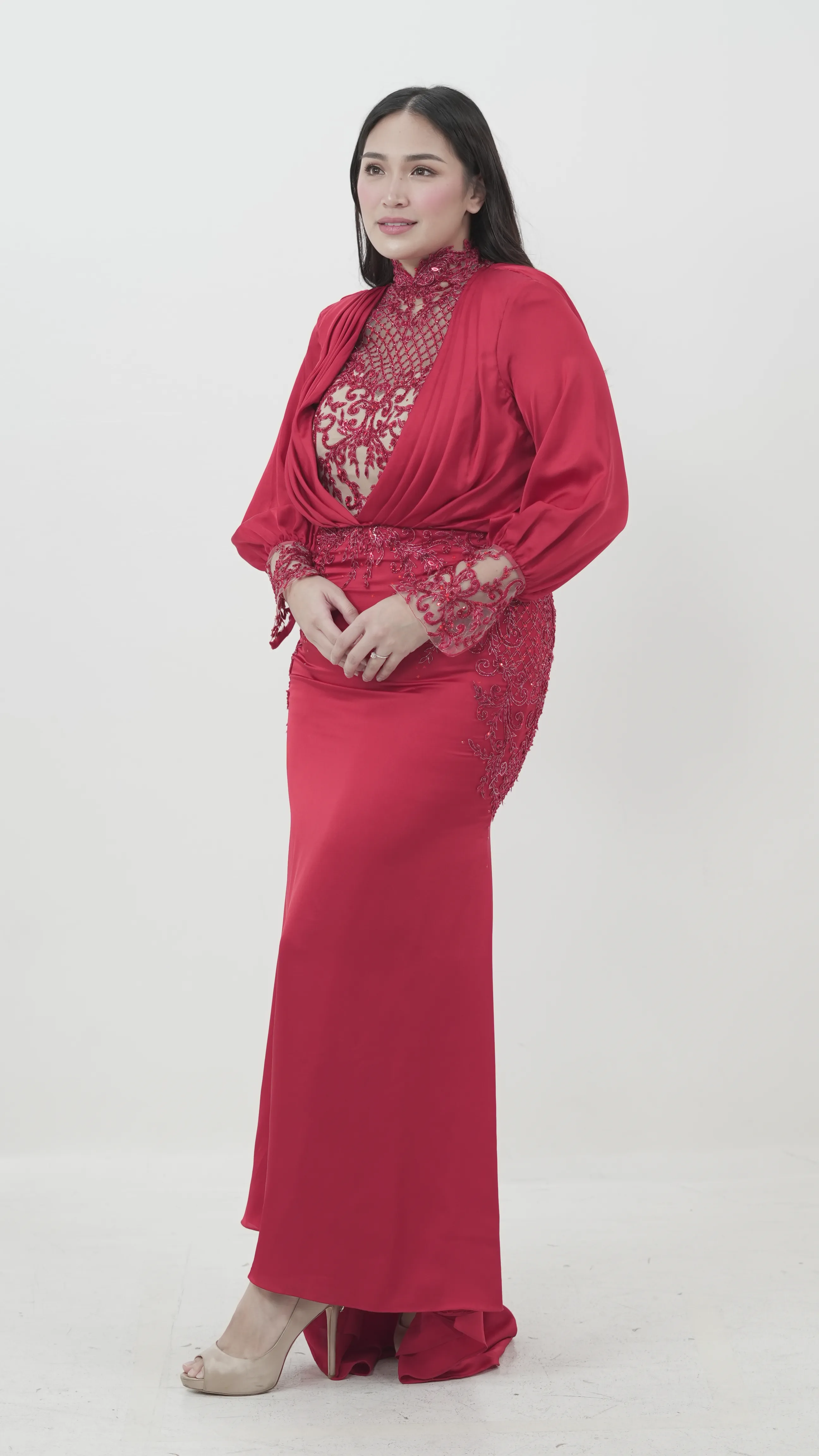 Crimson Illusion Lace Gown