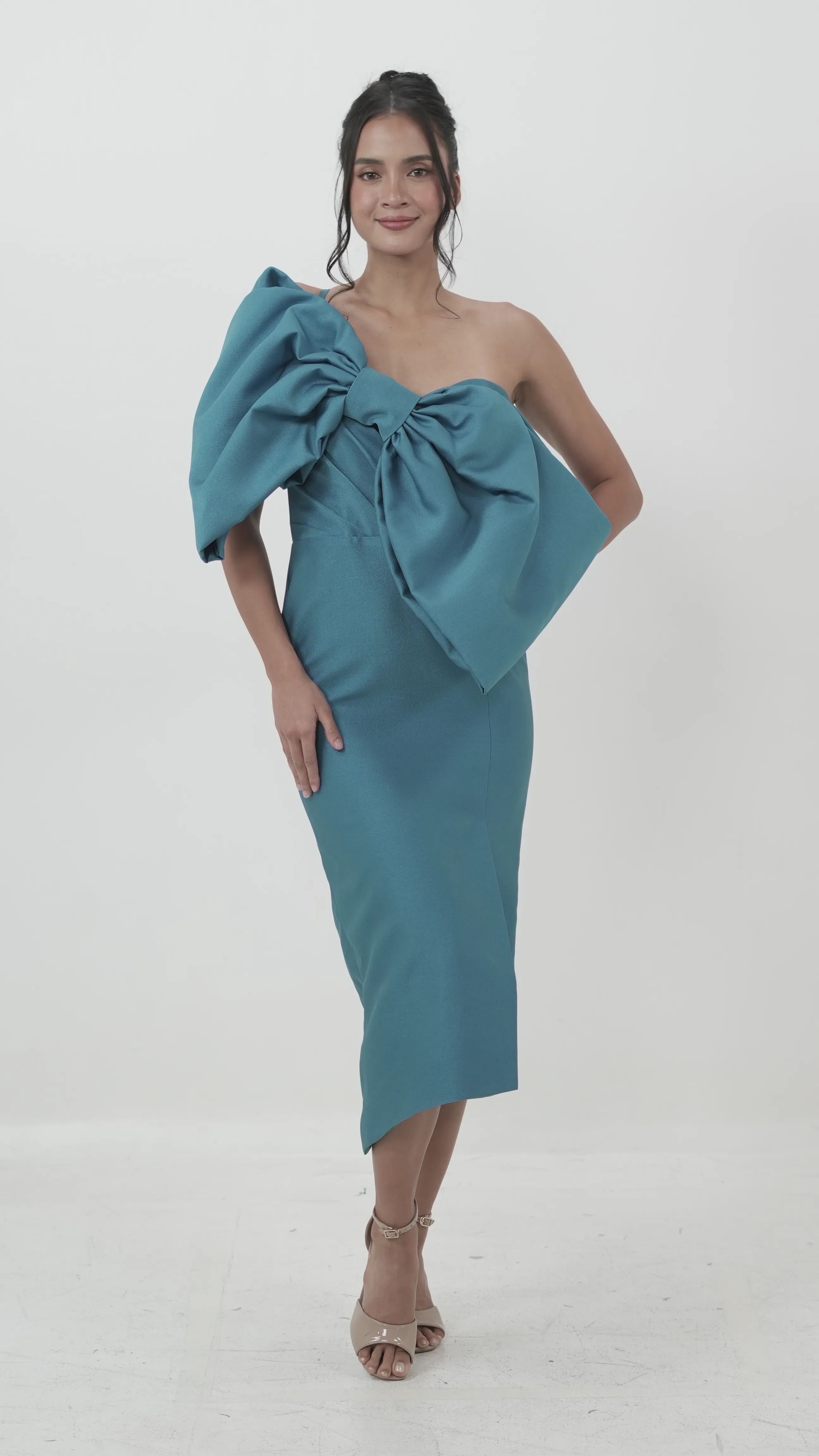 Blue Sculptural Bow Dress