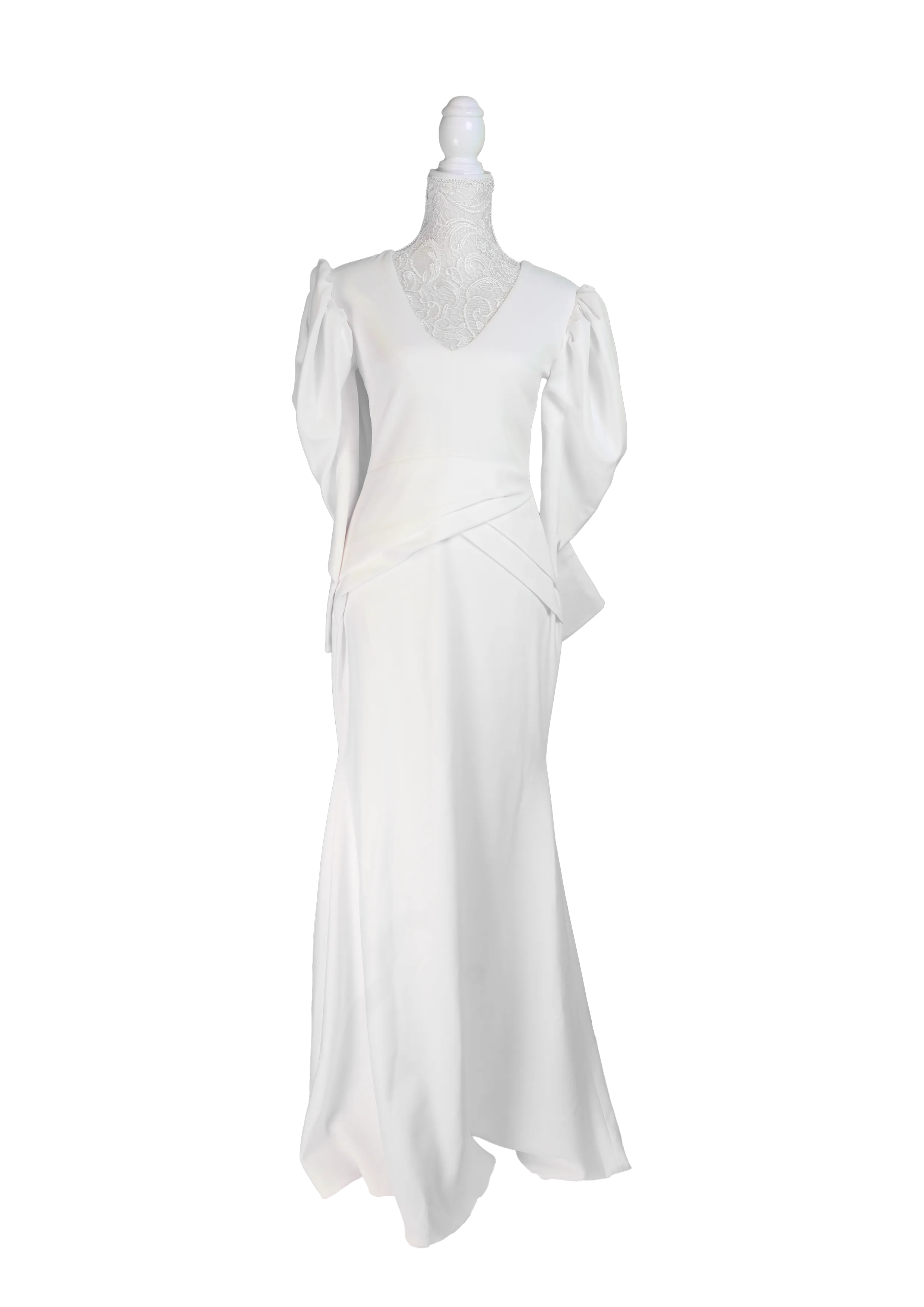 White Long-Sleeve Asymmetric Gown