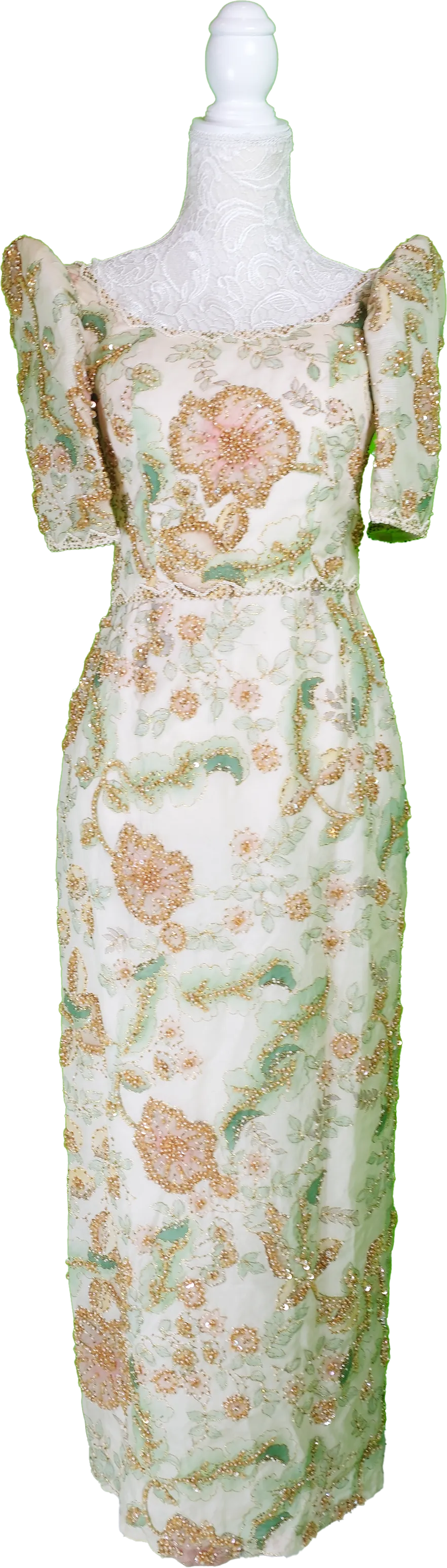 Floral Jacquard Filipiniana Column Gown