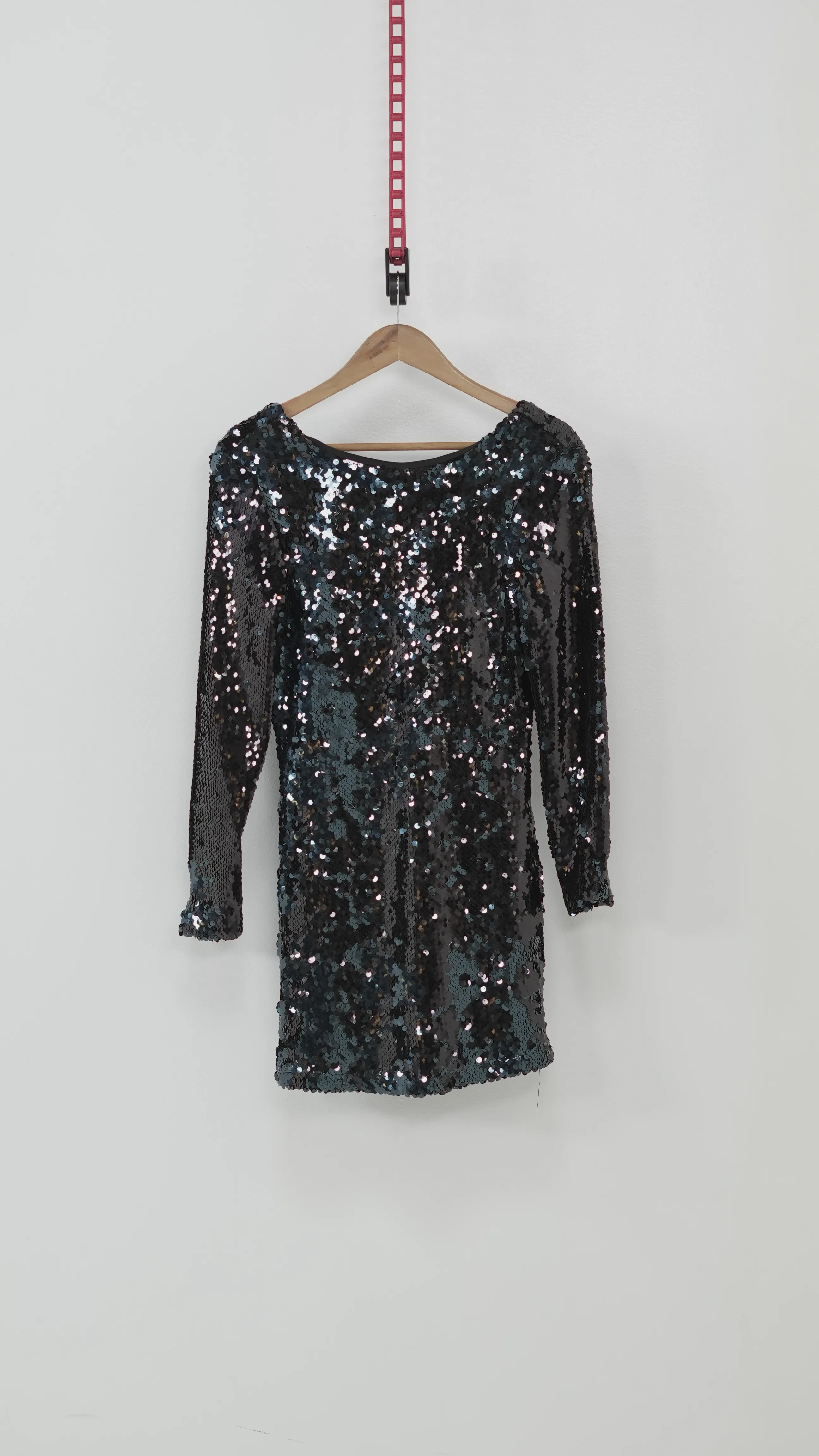 Black Long Sleeve Sequin Shift Dress