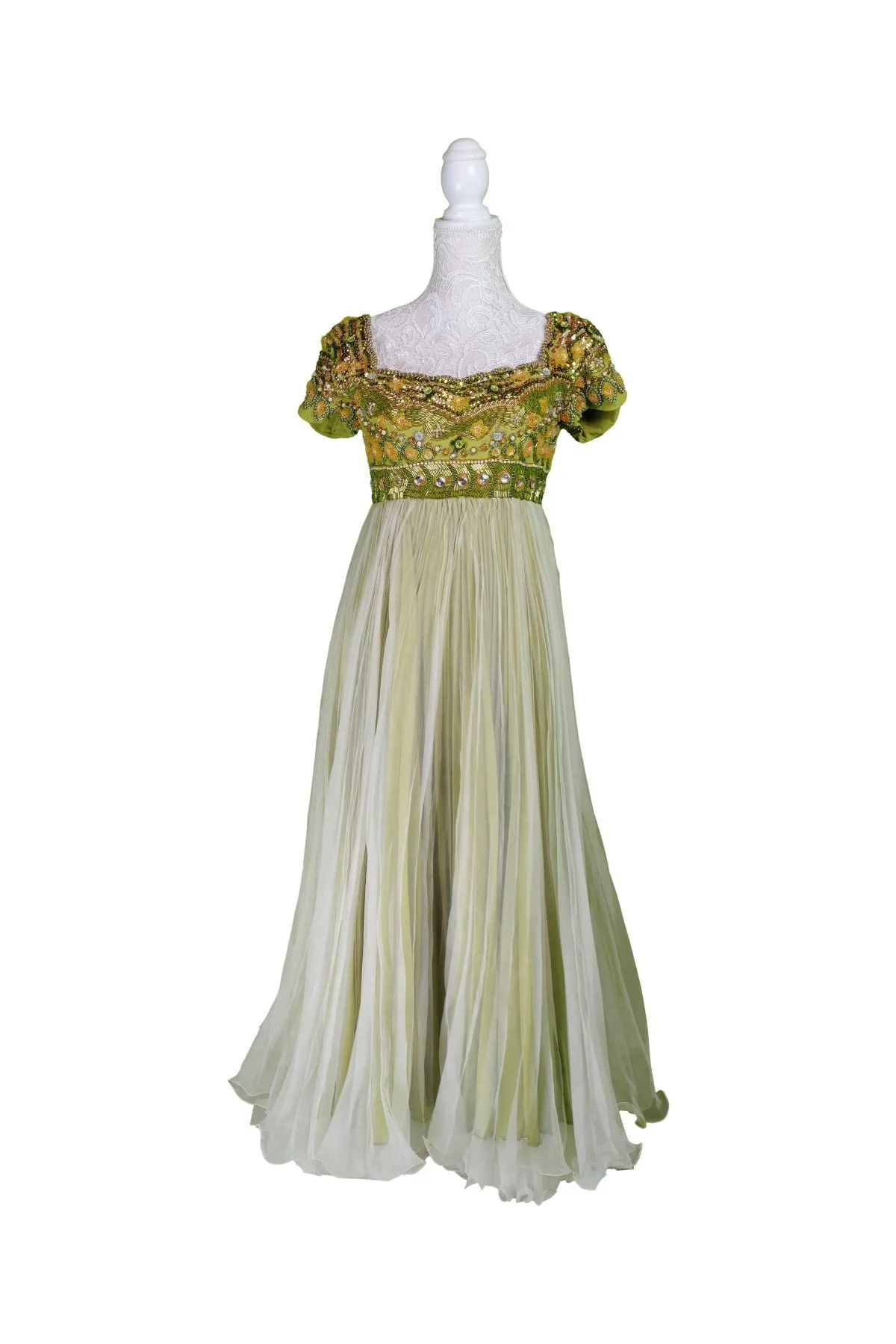  Yellow Embroidered Tulle Gown