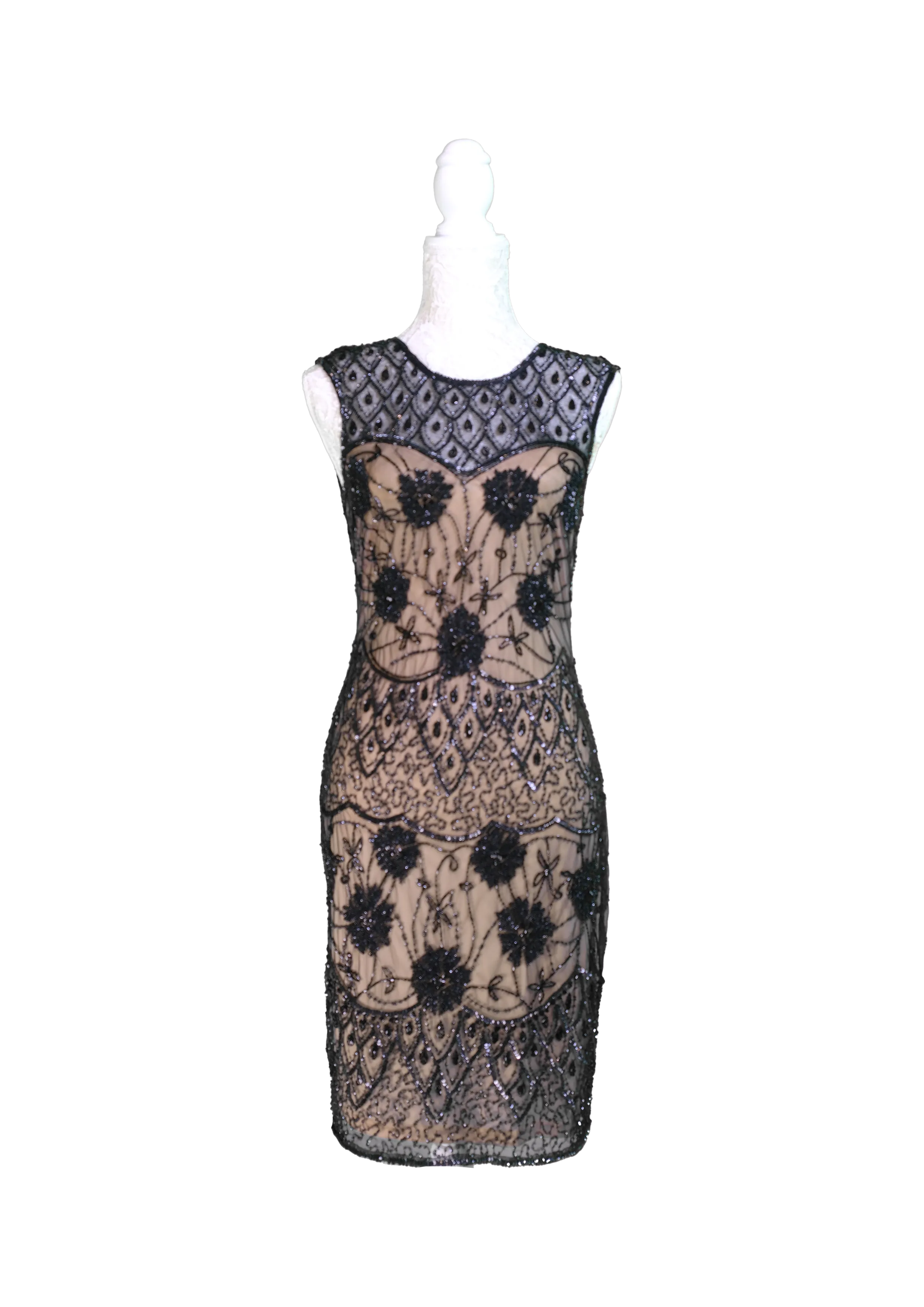 Black and Nude Lace Sleeveless Dress