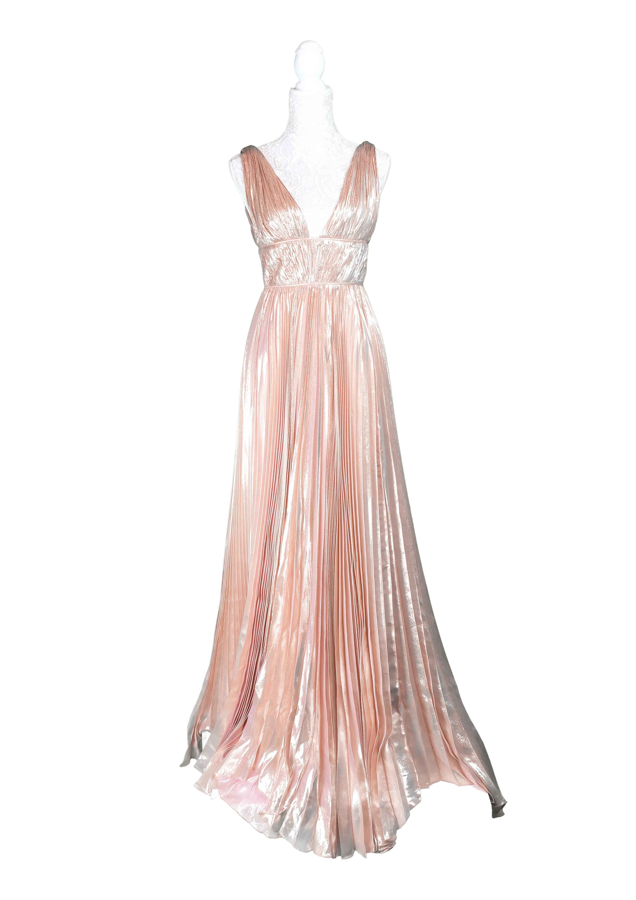 Metallic Gold Deep V Pleated Gown