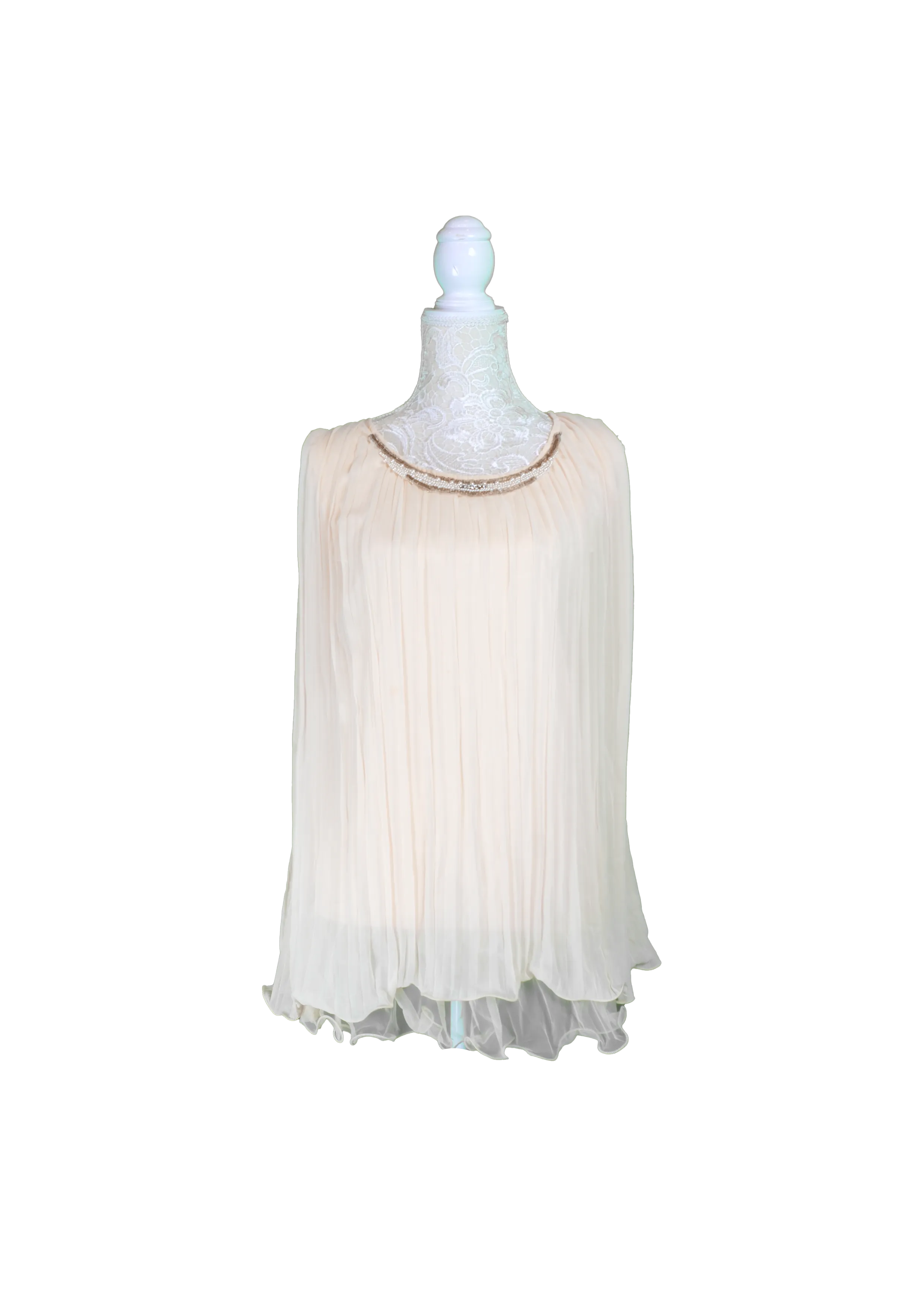  Cream Pleated Shift Dress with Beaded Collar