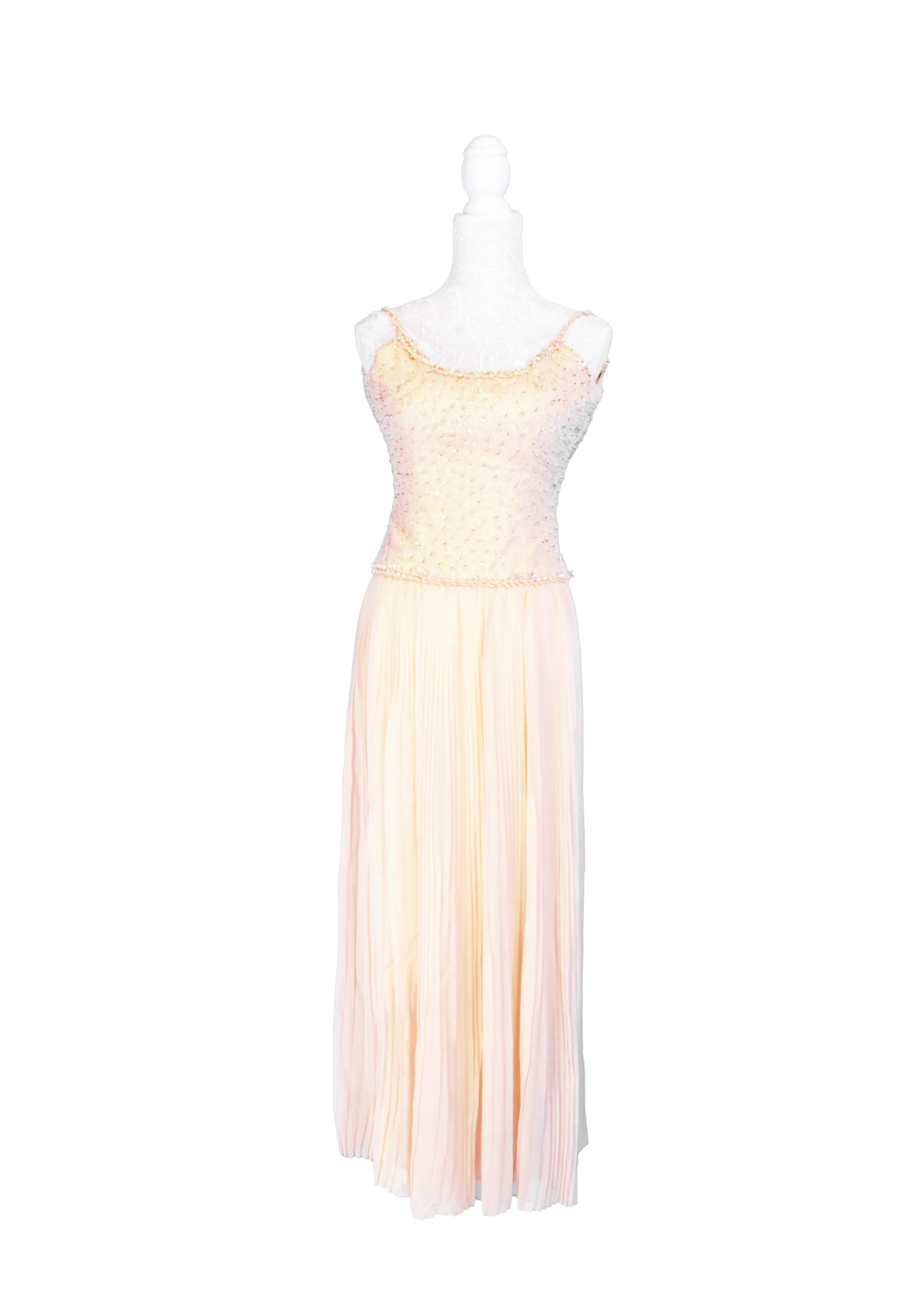  Nude Pleated Maxi Dress