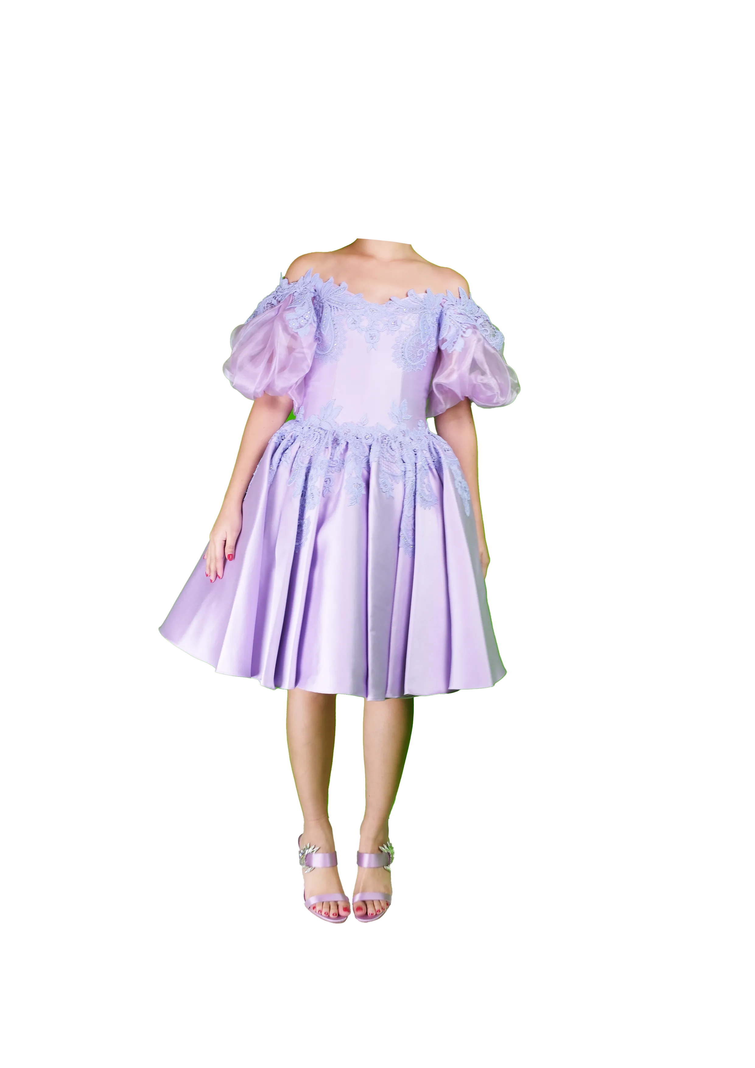 Lavender Puff-Sleeve Dress