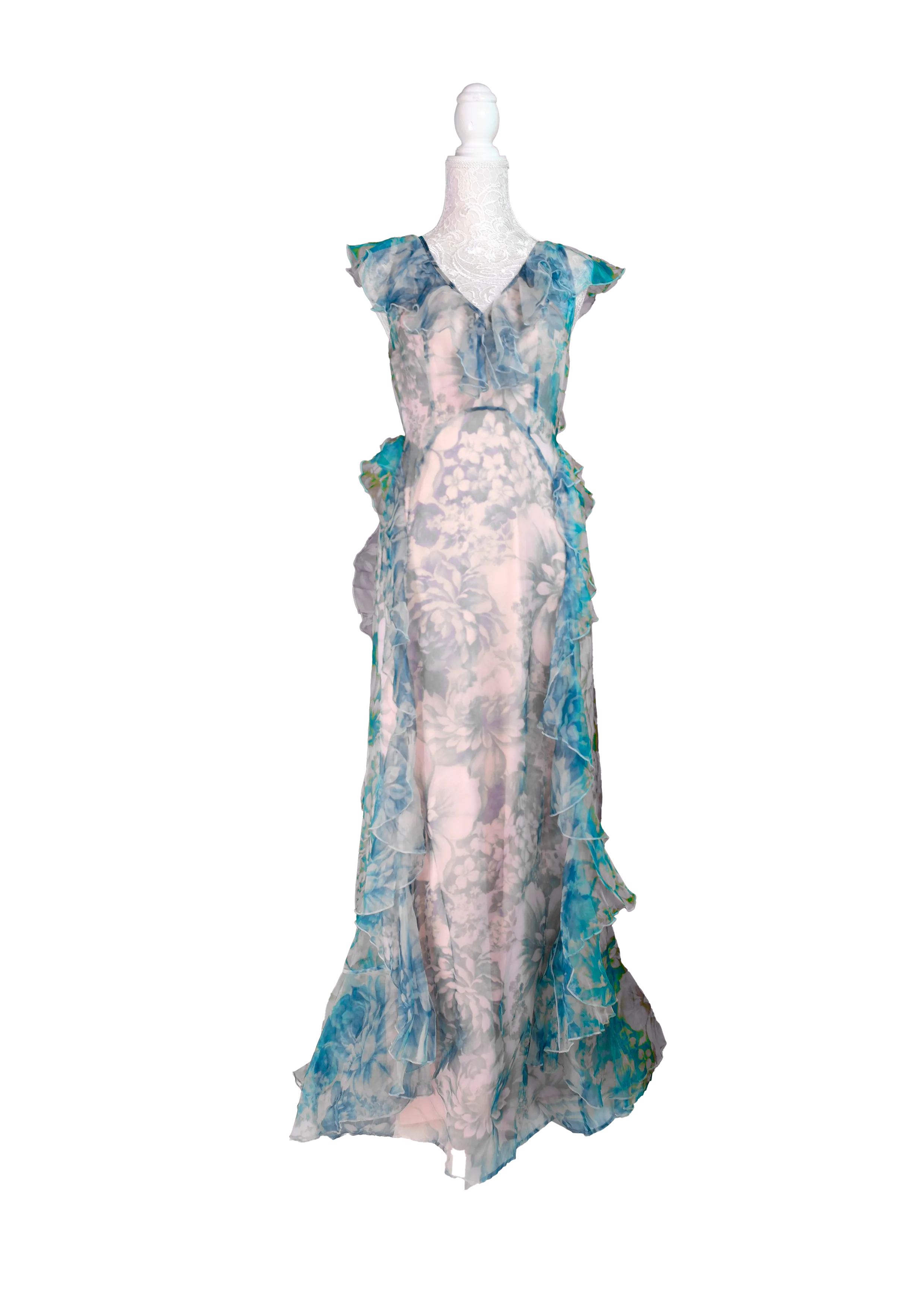 Blue and Beige Sheer Slip Dress