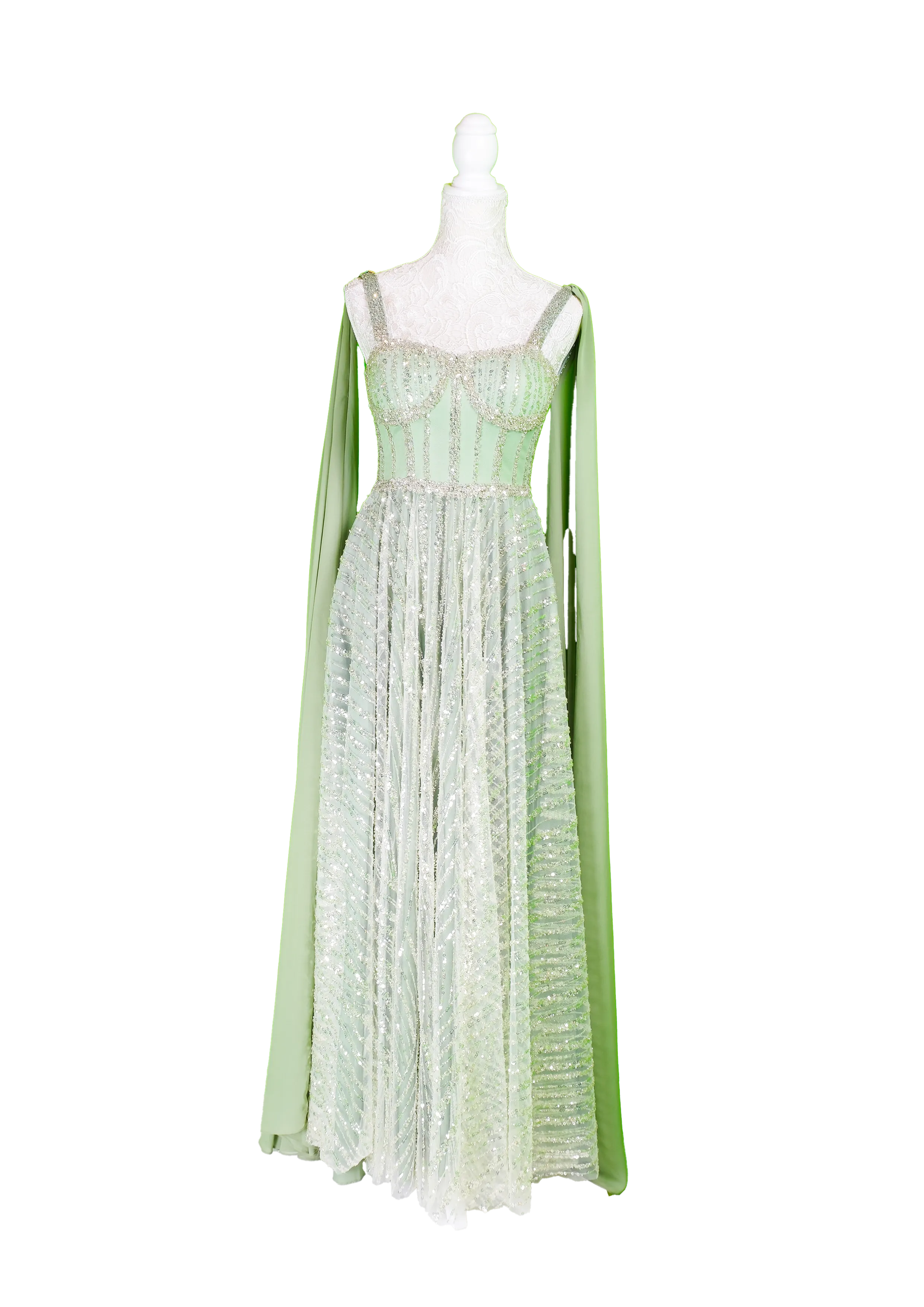 Green Cape-Back Gown