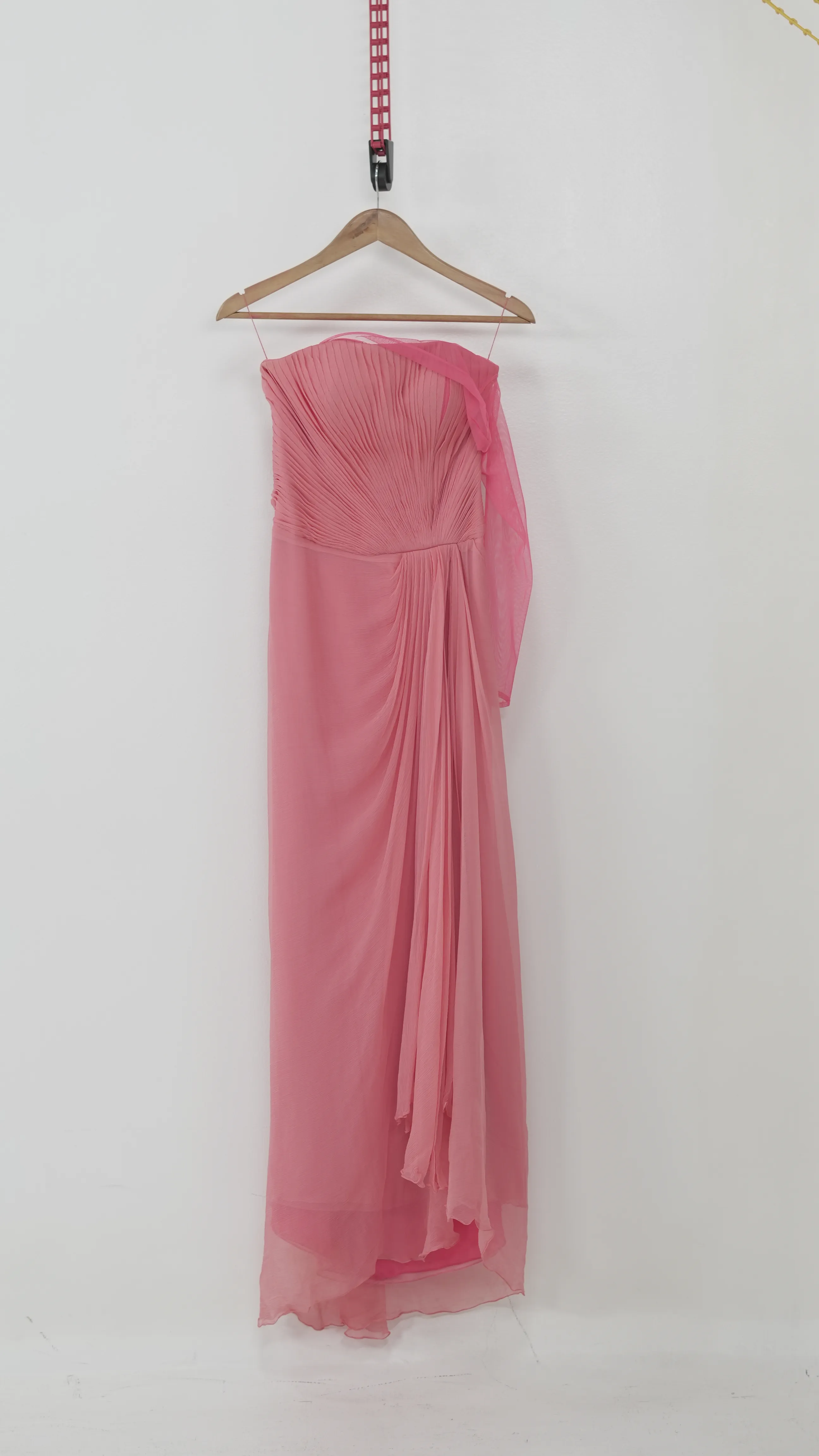 Pink Strapless Pleated Chiffon Gown