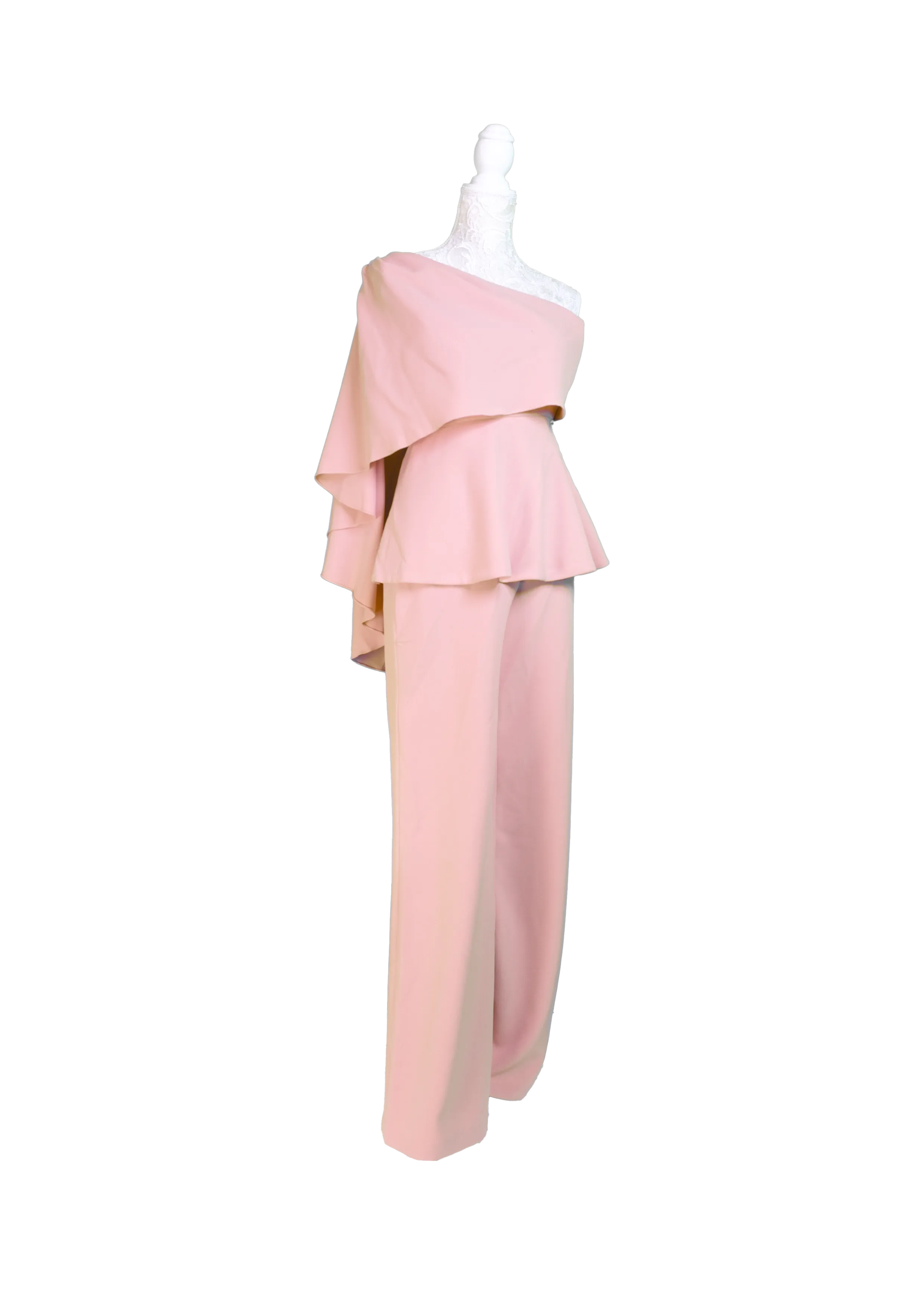  Blush One-Shoulder Draped Jumpsuit
