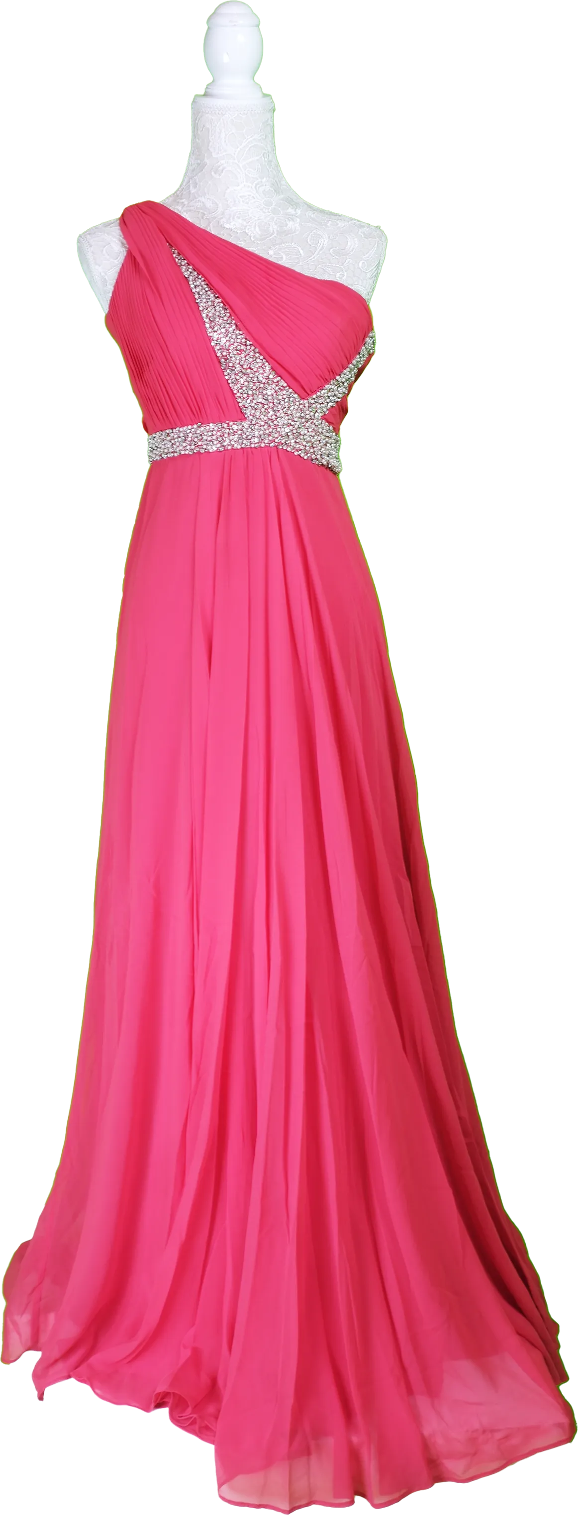 Red One-Shoulder Chiffon Gown