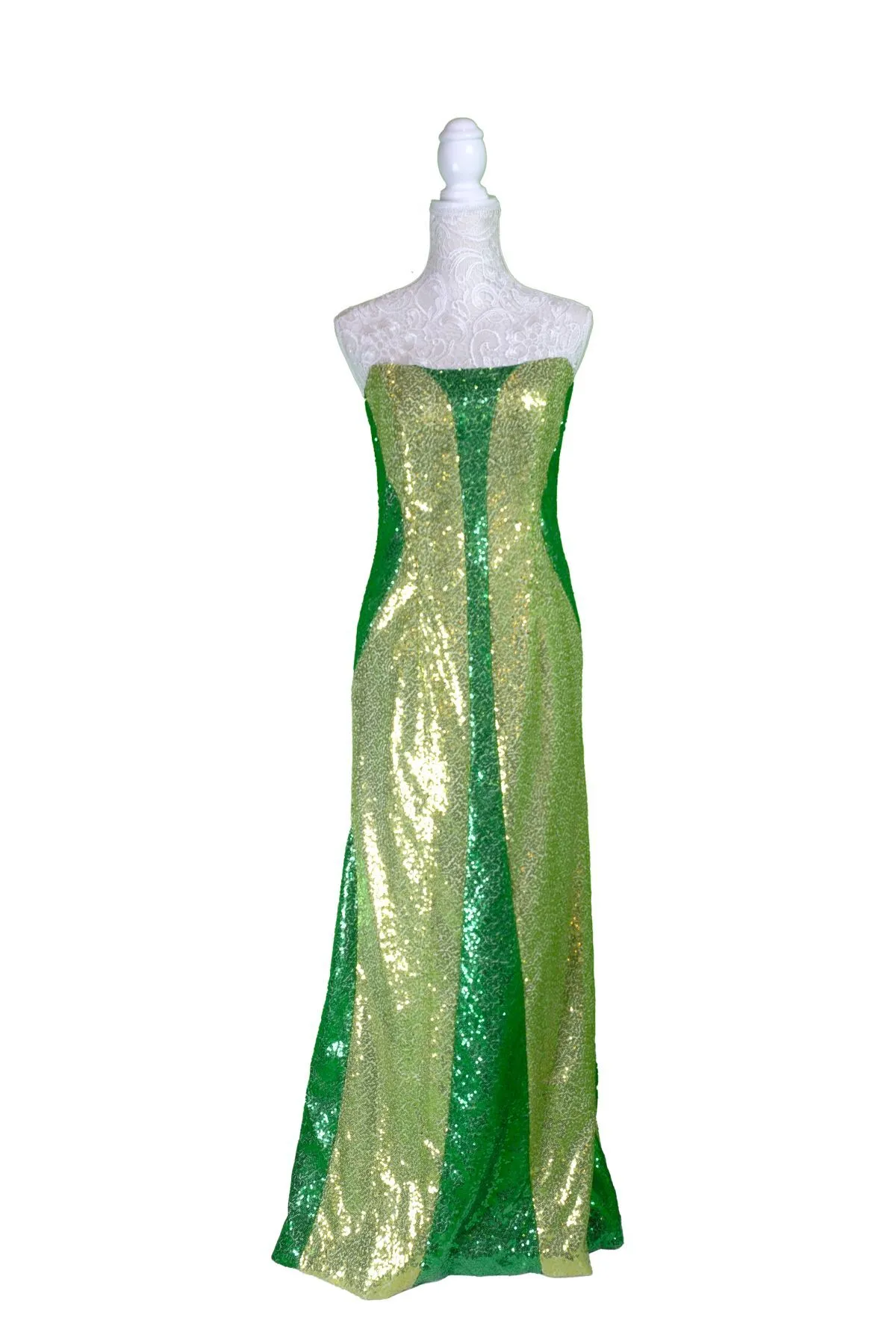 Green and Gold Sequin Strapless Gown