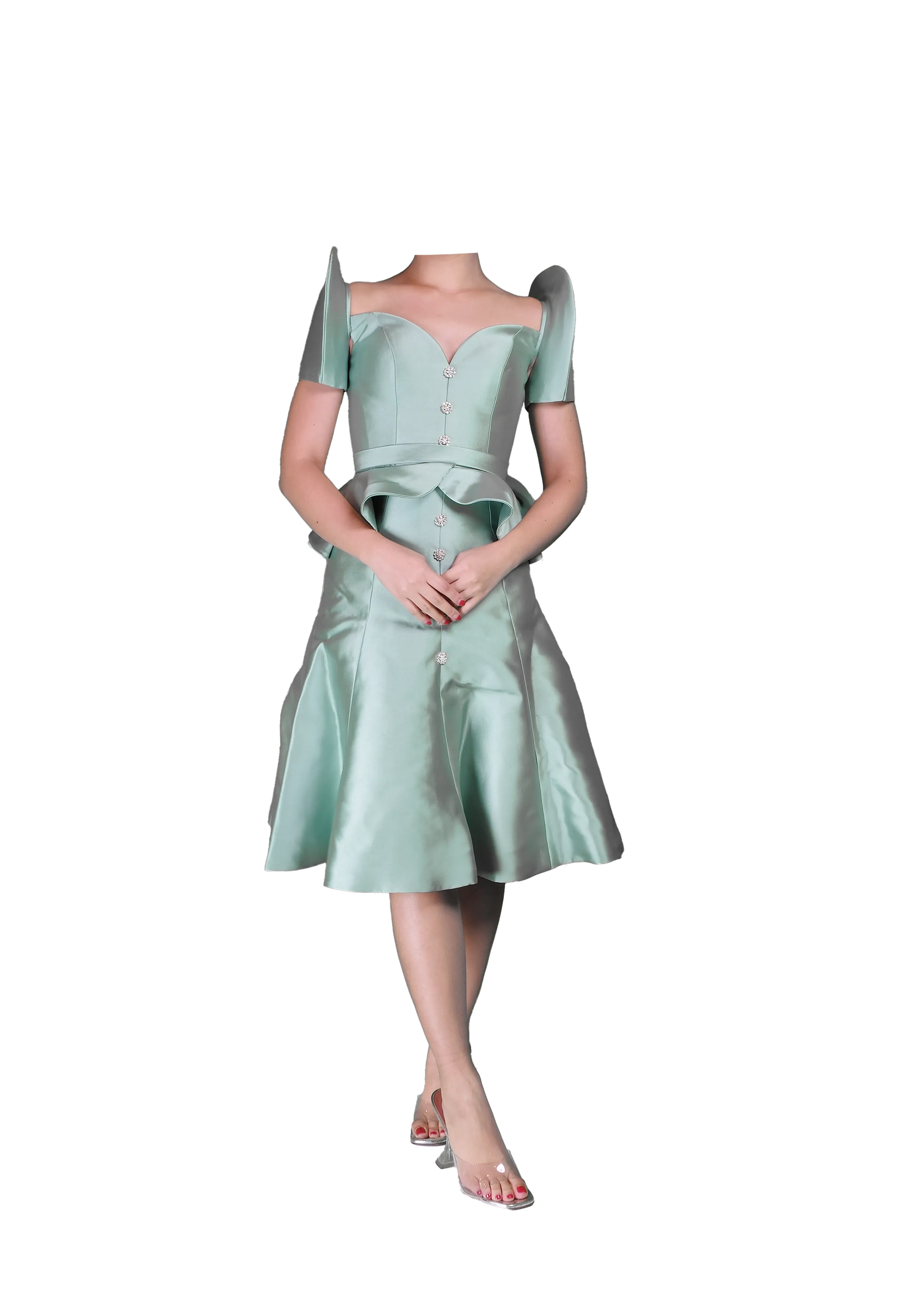 Mint Green Sculptural Filipiniana Dress 
