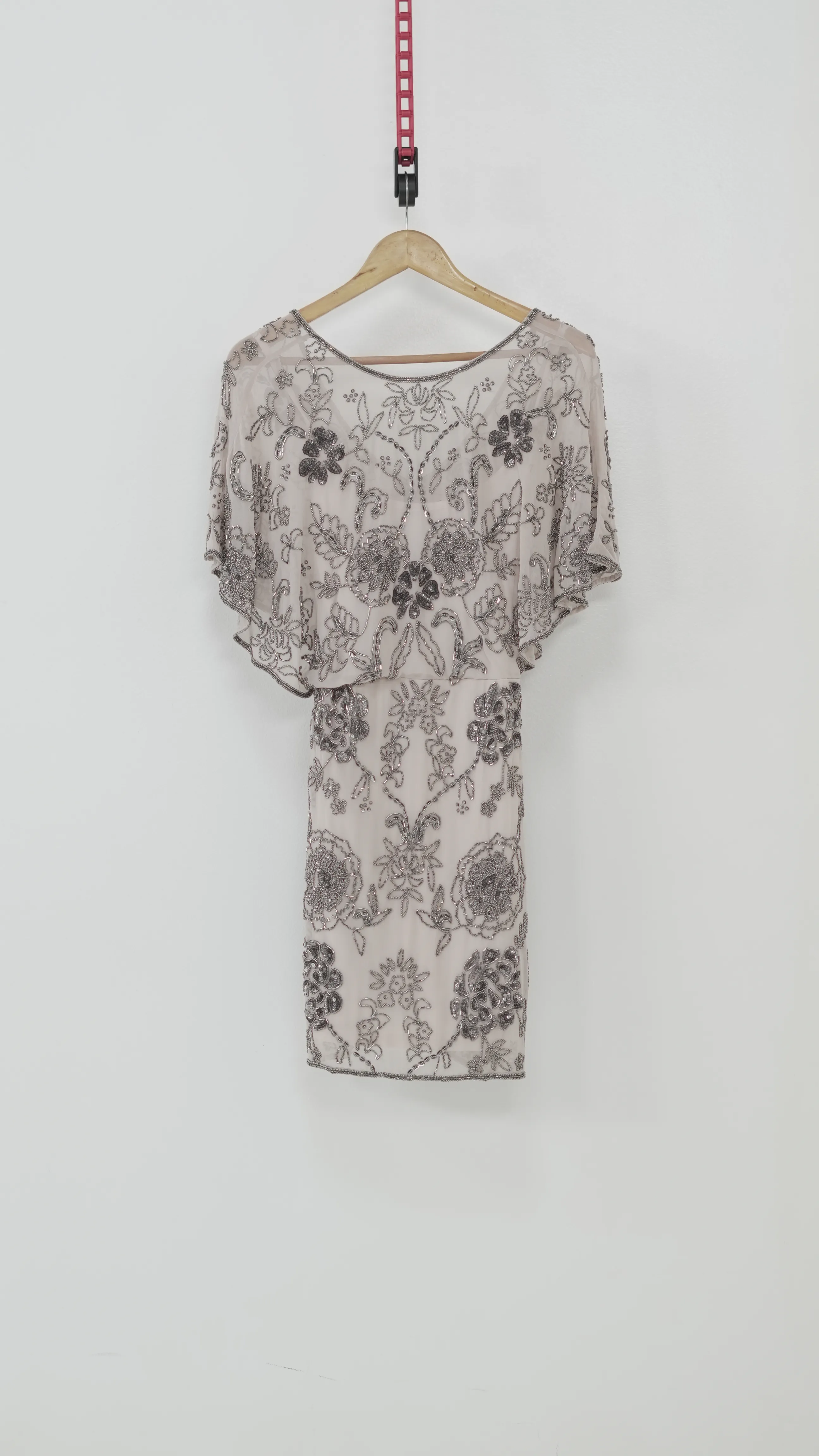 Taupe Vintage Beaded Cape Dress