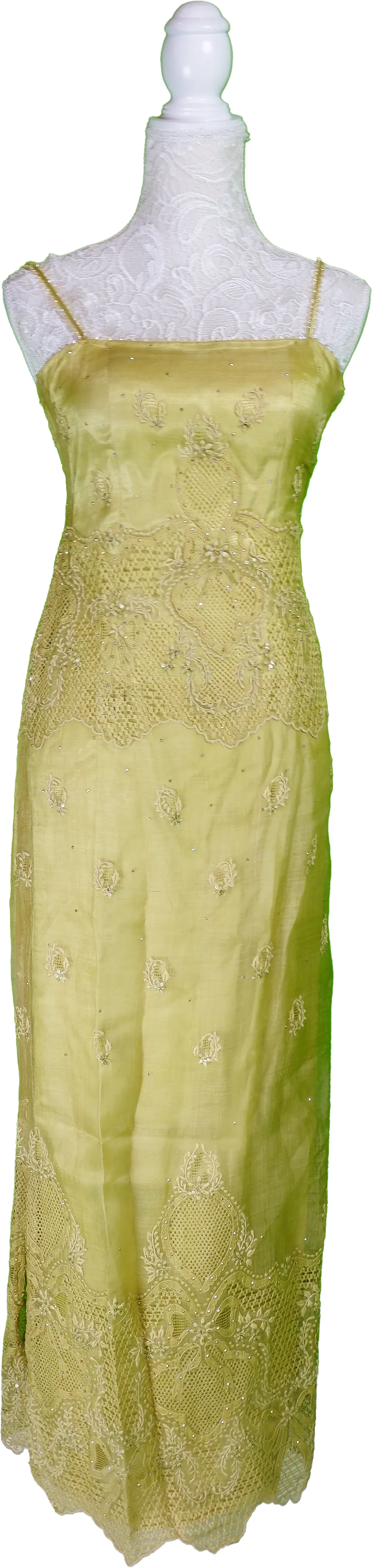  Olive Green Embroidered Strapless Gown