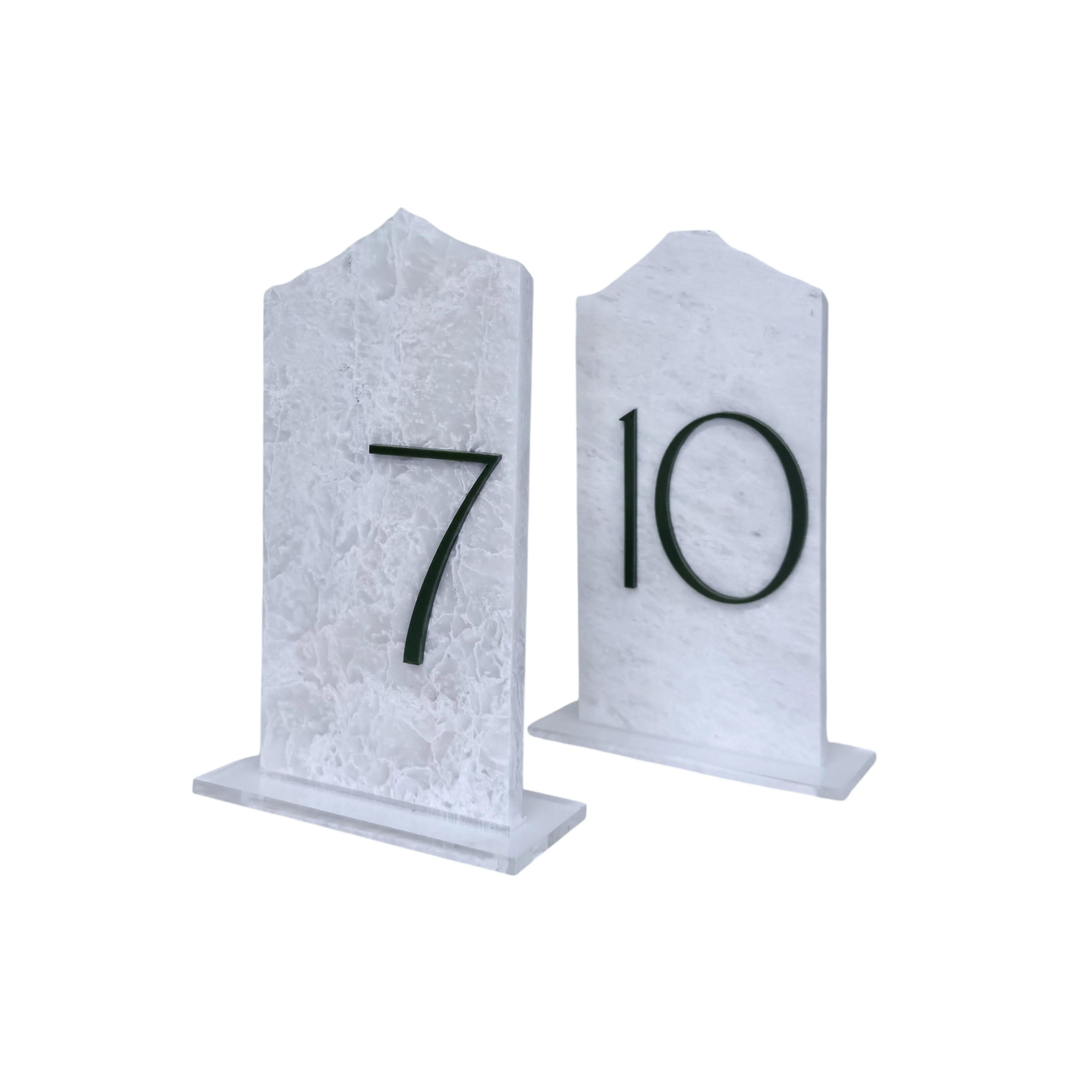 Jagged Marble Table Number with Green Acrylic Detailing