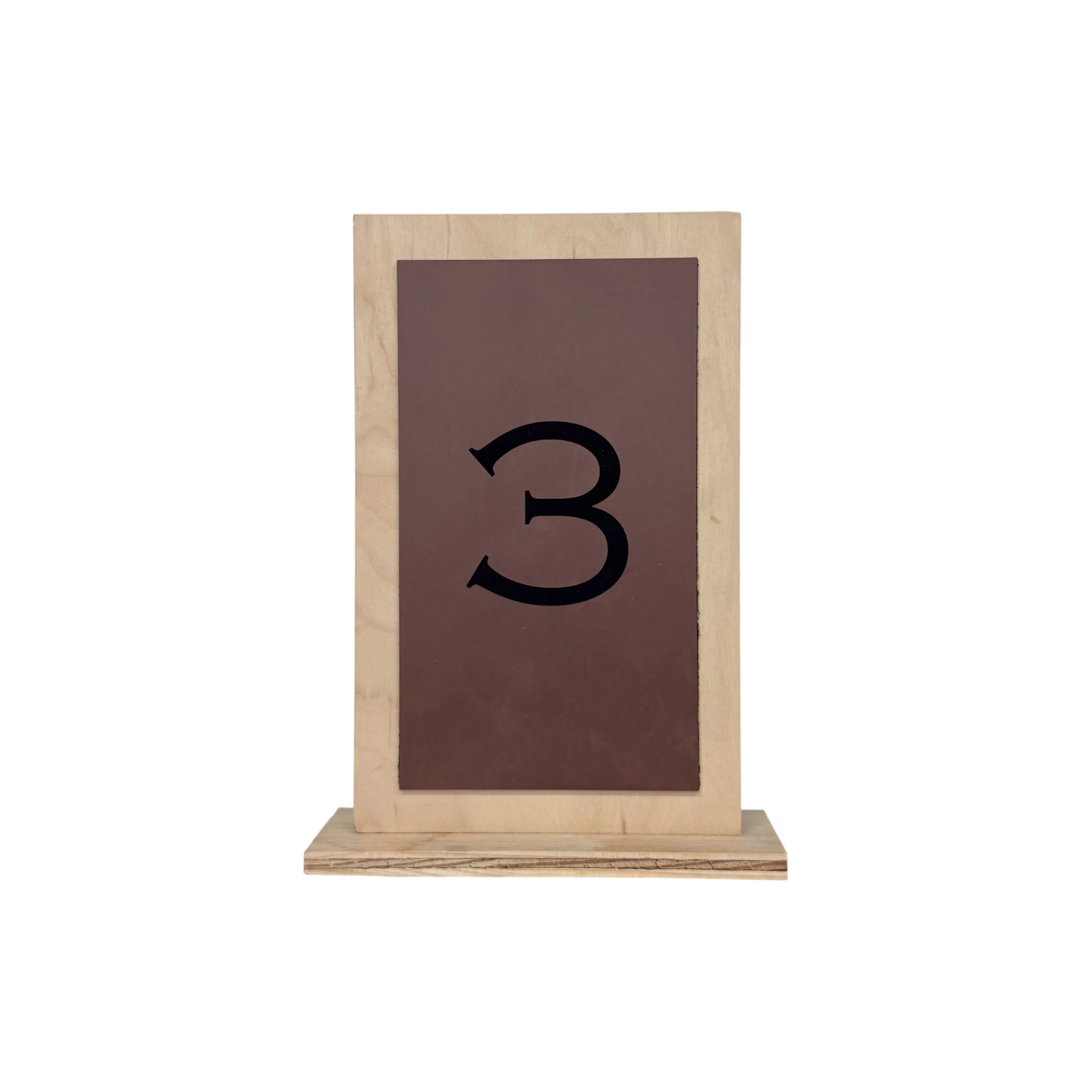 Wooden Table Number with Leather Detailing