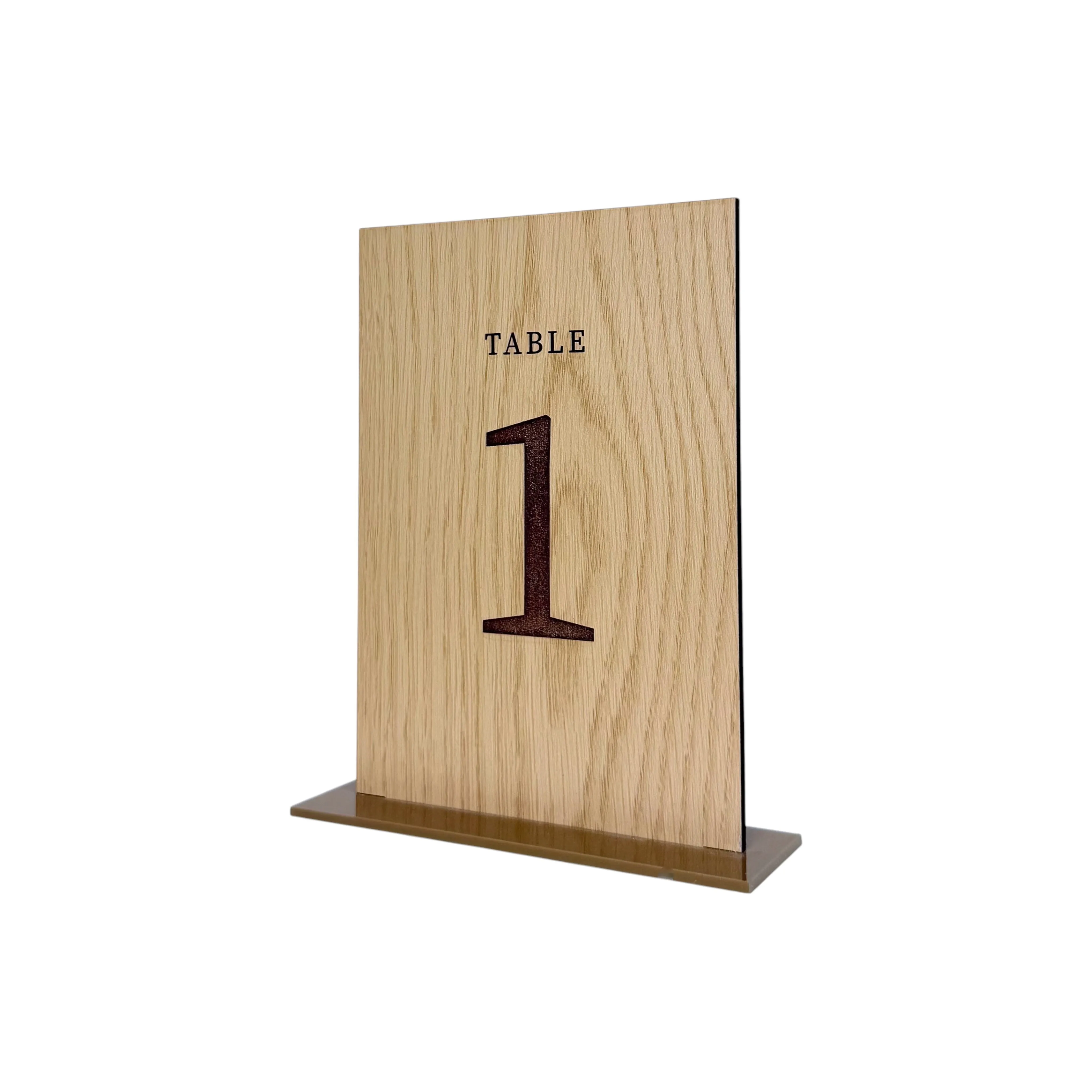 Thin Oak Table Number with Brown Base