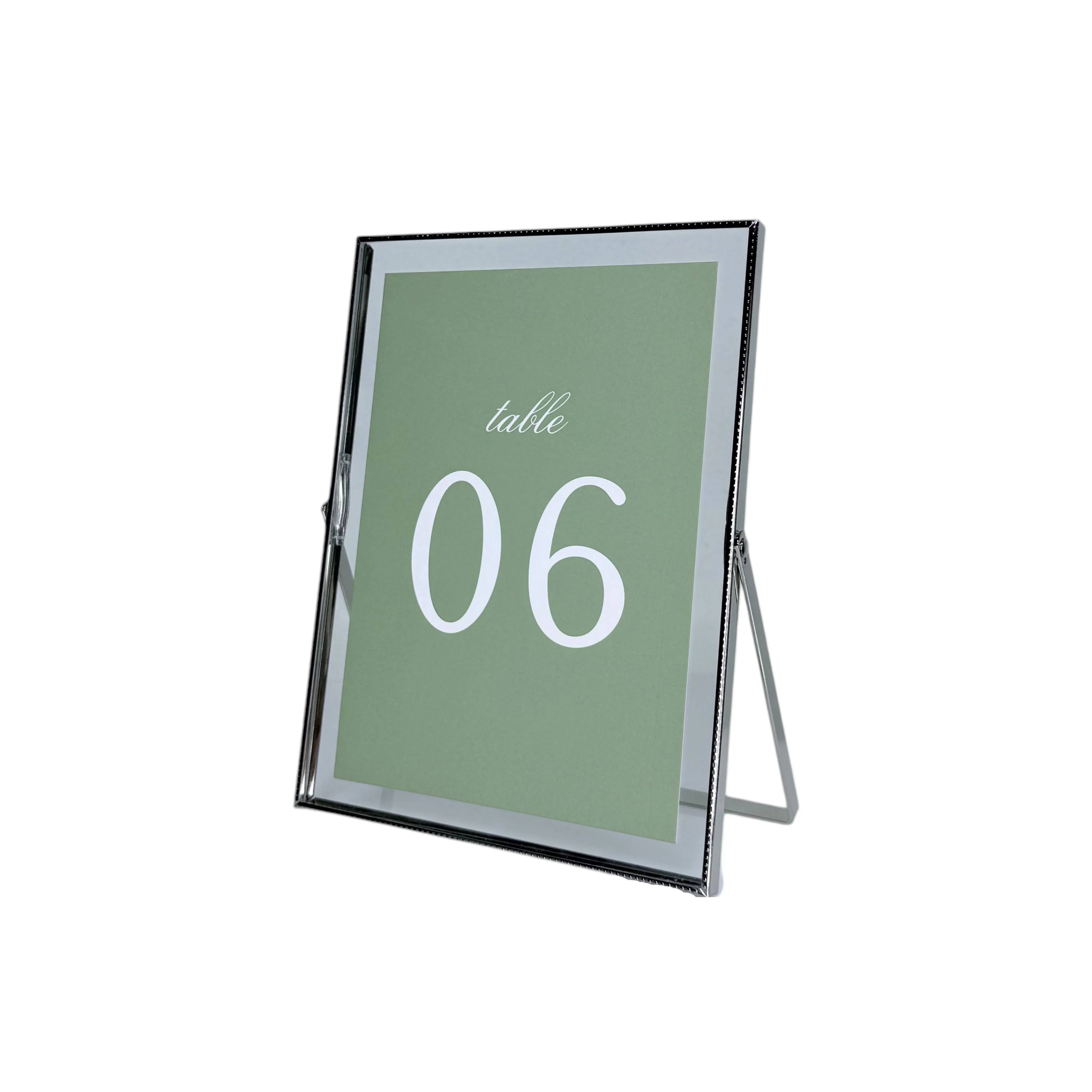 Silver Glass Frame with Custom Table Number Insert