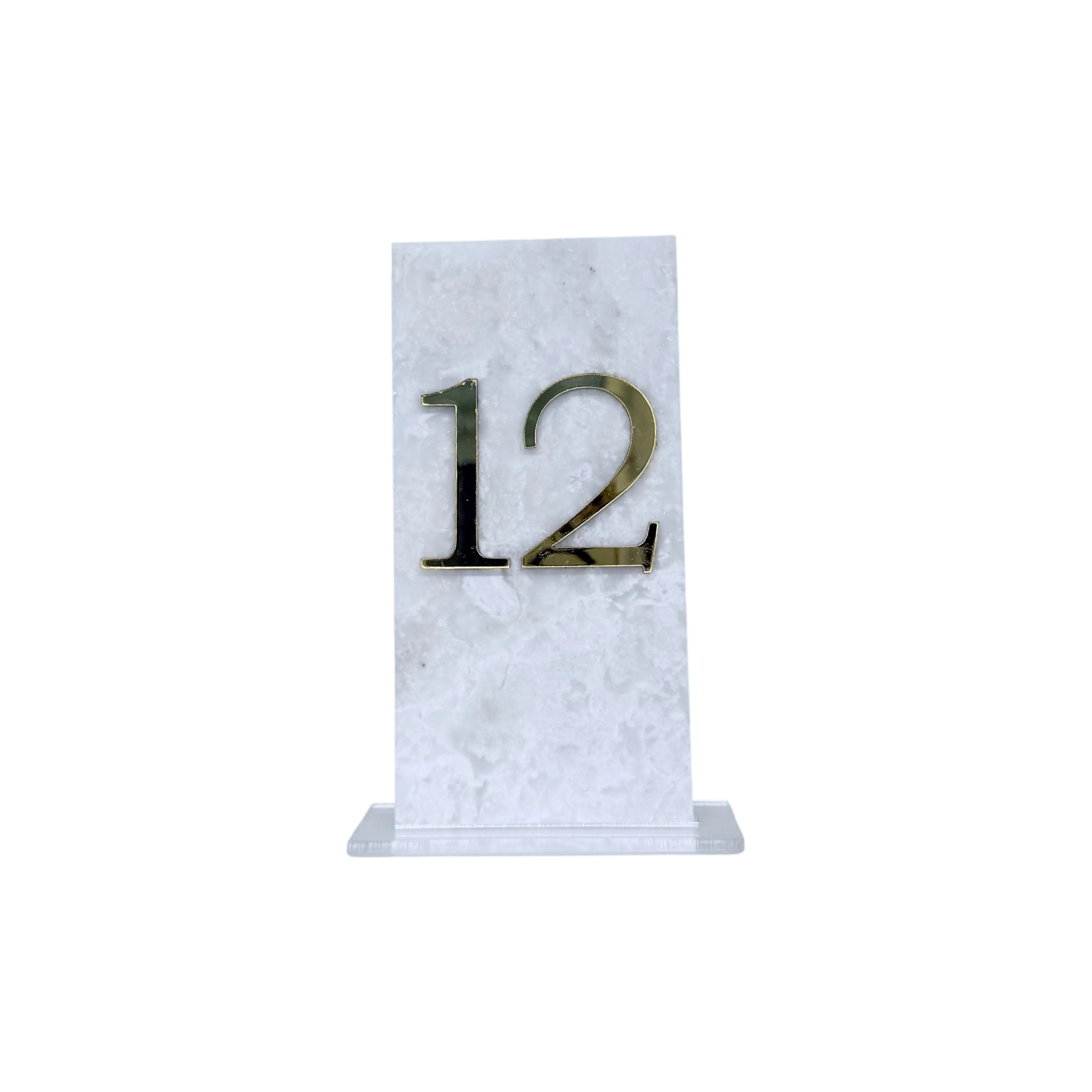Marble Table Number with Mirror Gold Detailing