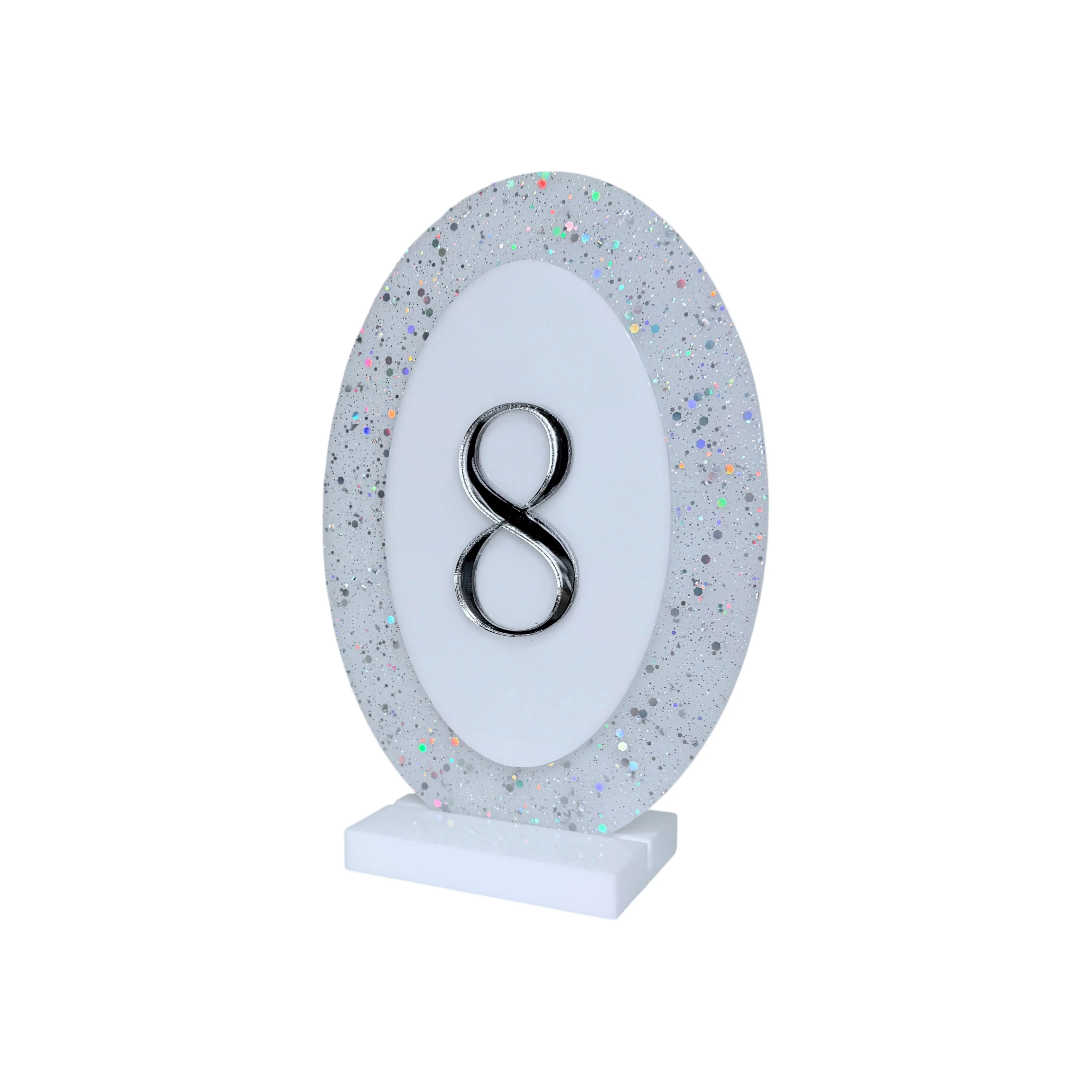 Silver Confetti Oval Acrylic Table Number