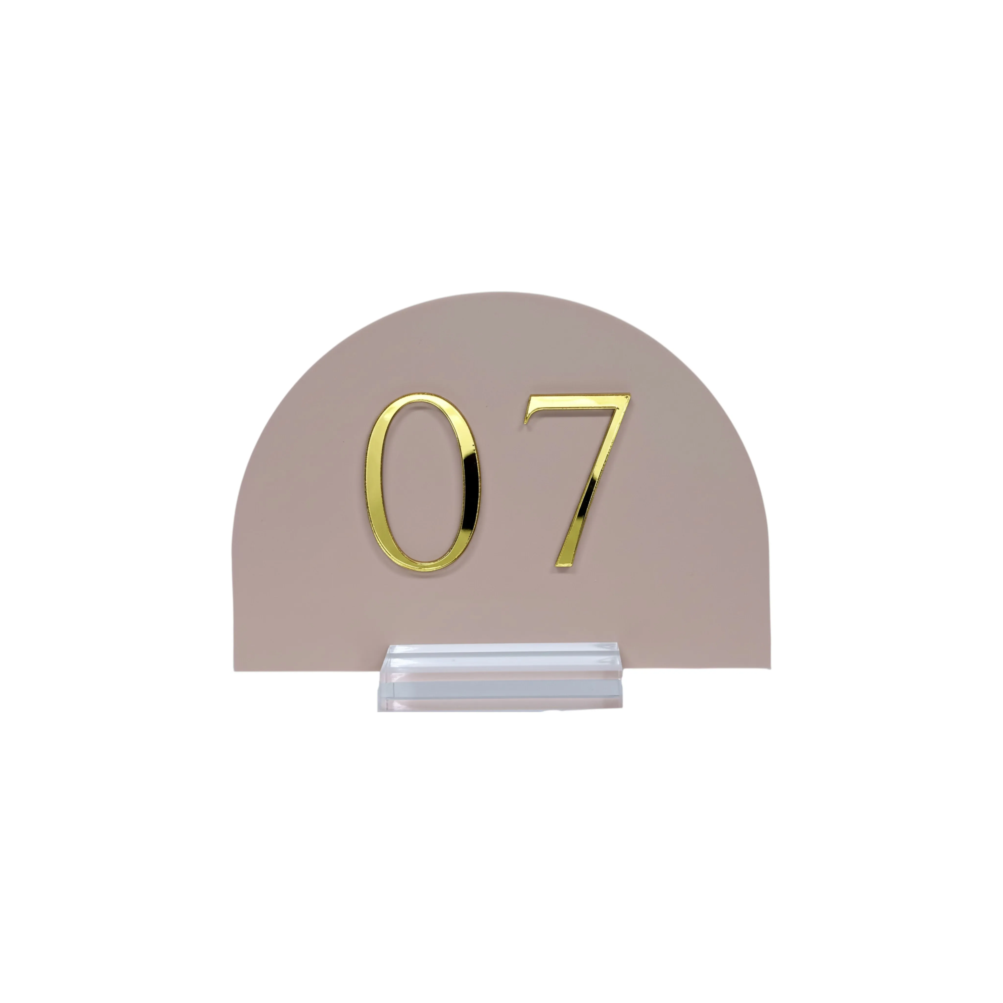 Tan Acrylic Semi-Circle Table Number with Gold Detailing