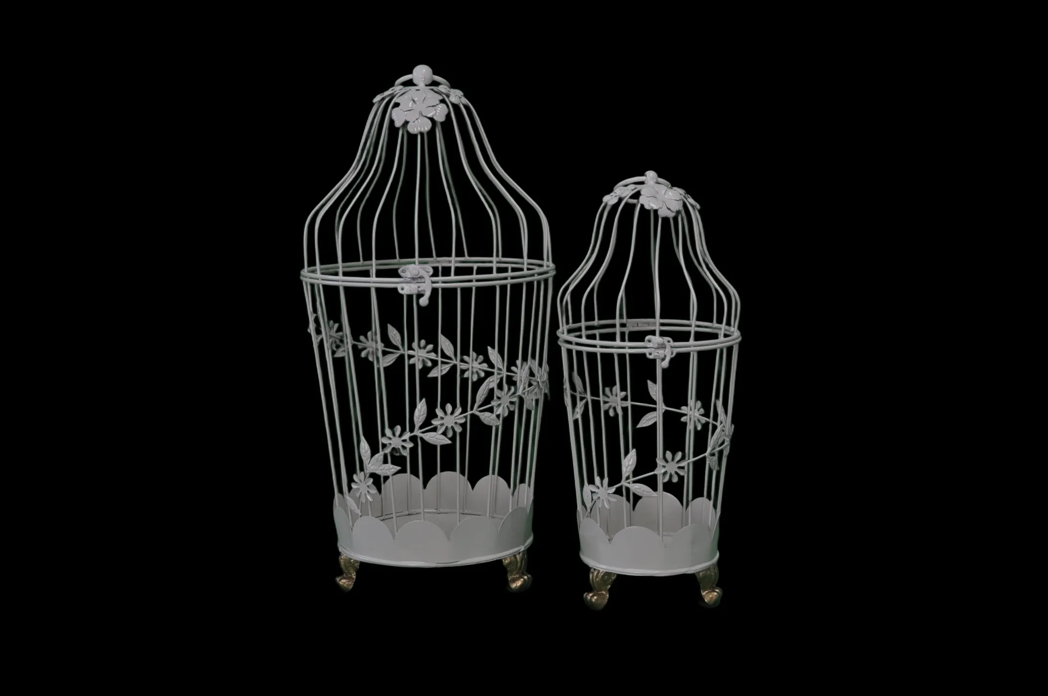 White Metal Bird Cages (Set of 2)