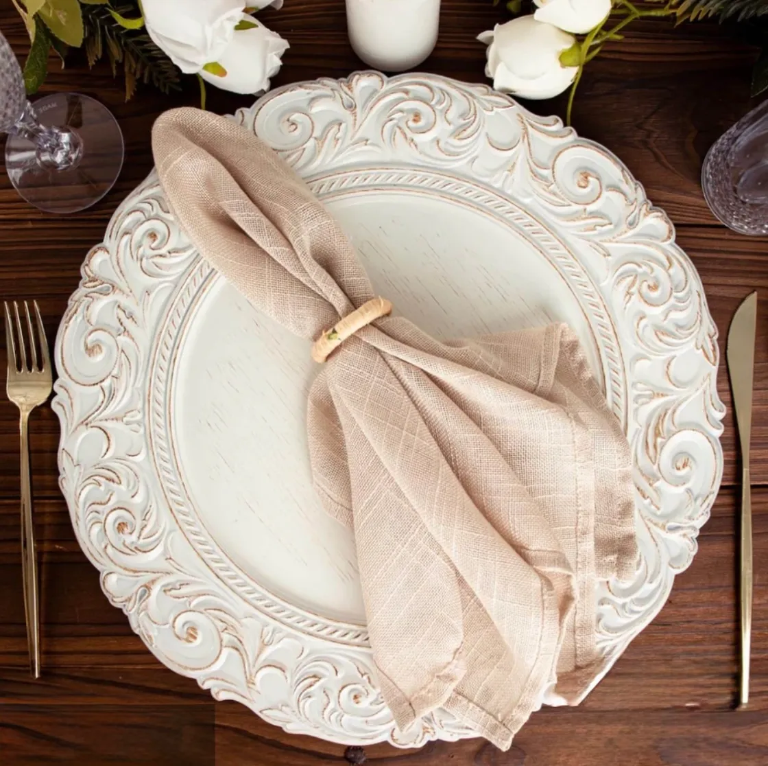 Vintage White/Gold Charger Plate 14"