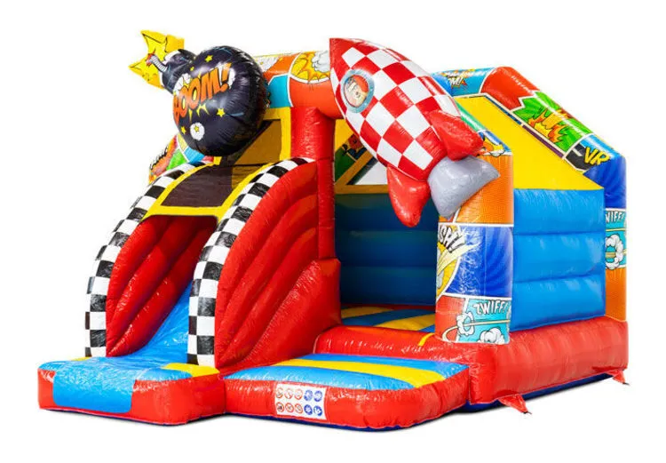 Hüpfburg im Comic Style mit Rutsche
