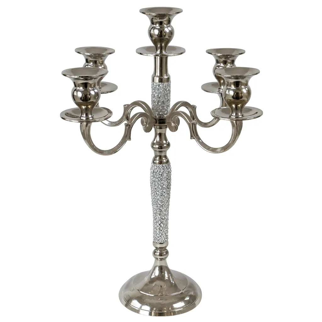 5-Arm Silver Rhinestone Candelabra 