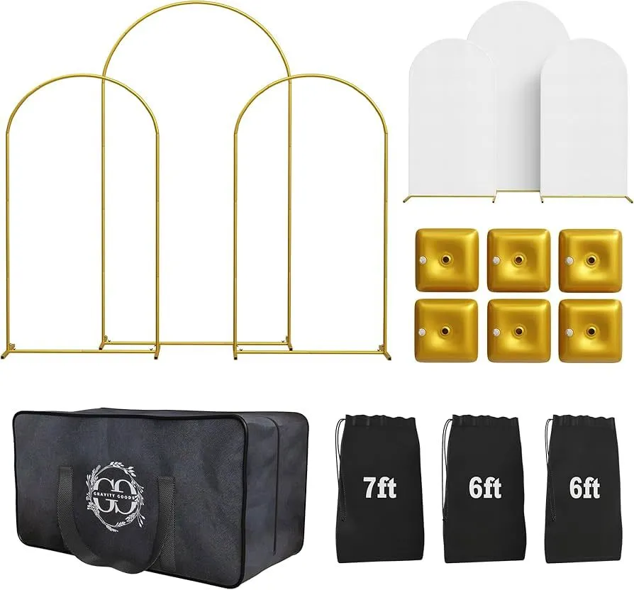 3 tiered Gold Arch Backdrop- (7.2, 6.6ft, 6ft)