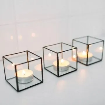 Black Cube Glass Tealight Holder
