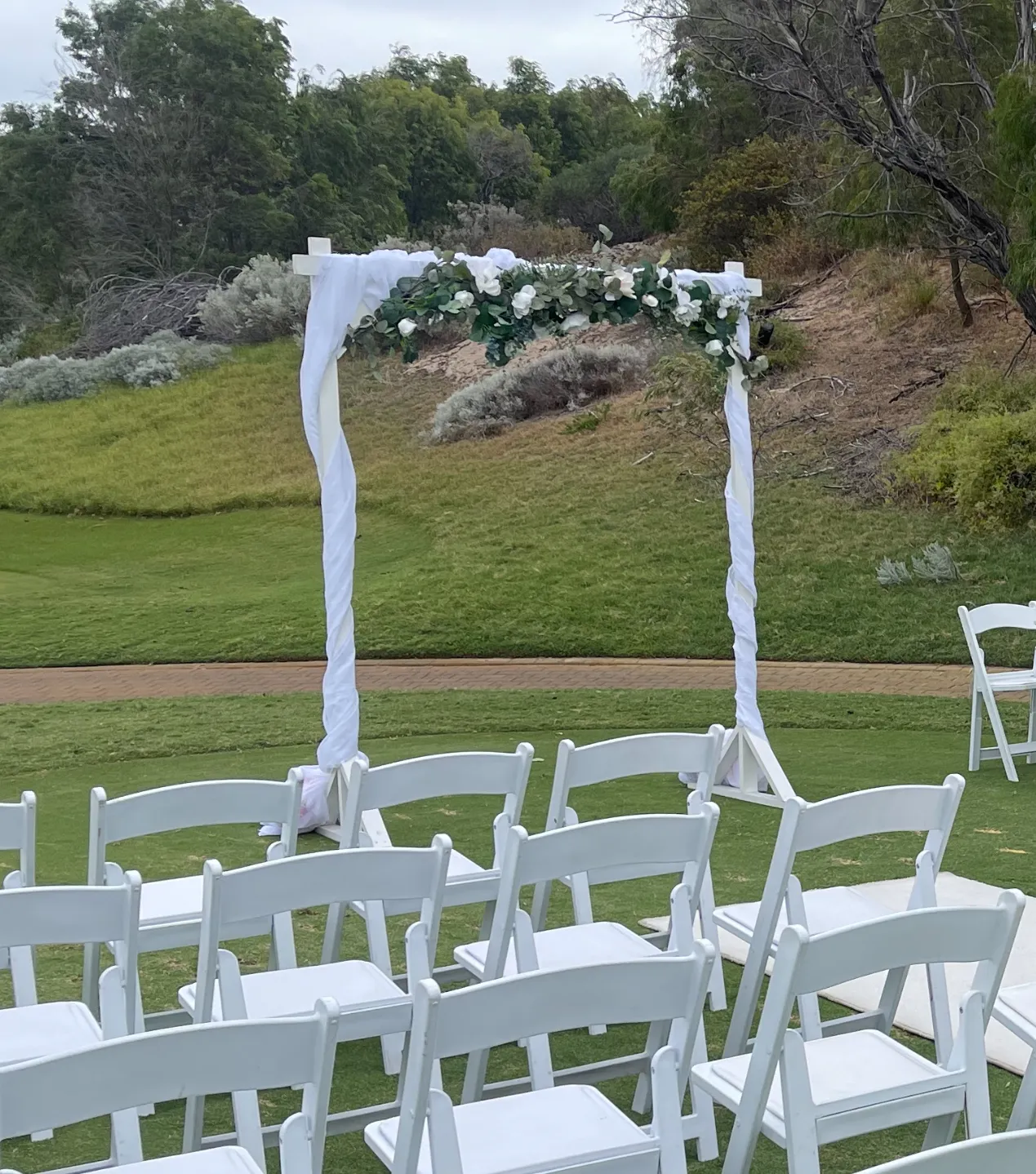 Classic white Arbour with Chiffon Draping